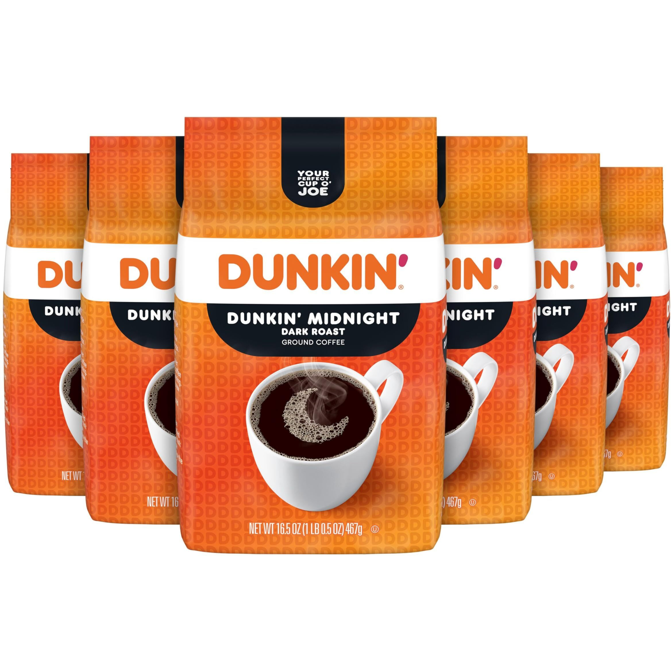 Dunkin' Midnight Dark Roast Ground Coffee, 16.5 Ounce (Pack Of 6)