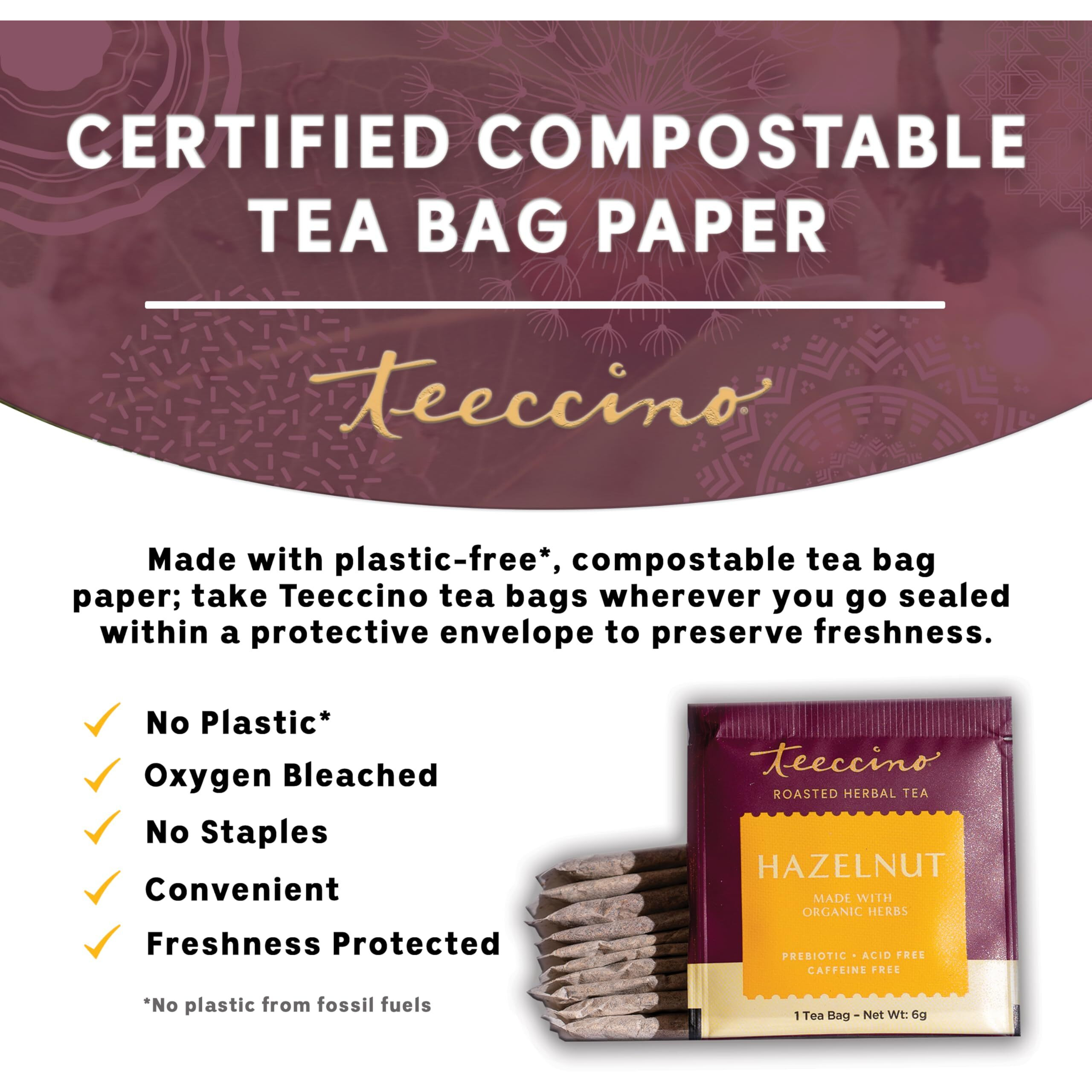 Teeccino Hazelnut Herbal Tea - Rich & Roasted Herbal Tea Thats Caffeine Free & Prebiotic For Natural Energy, 25 Tea Bags