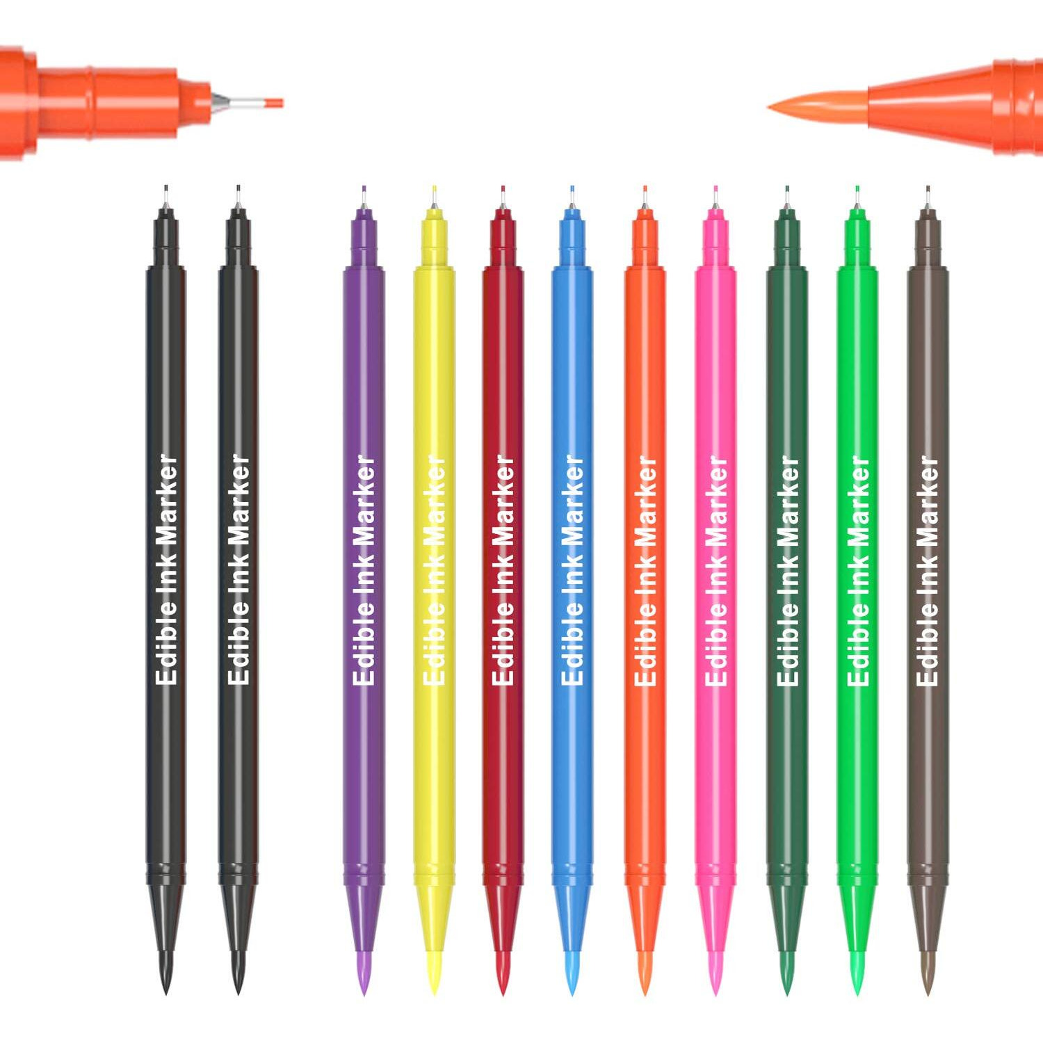 Edible Markers, 11Pcs Ultra Fine Tip(0.5Mm) Food Coloring Pens, Double Sided Food Grade Gourmet Writers For Cake,Cookie,Fondant Decorating,Painting,Drawing,Baking,10 Color By Edibleink