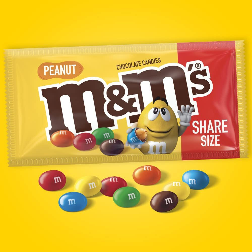 M&M's Peanut Chocolate Candy Sharing Size Pouch 3.27 Ounce (Pack Of 24)