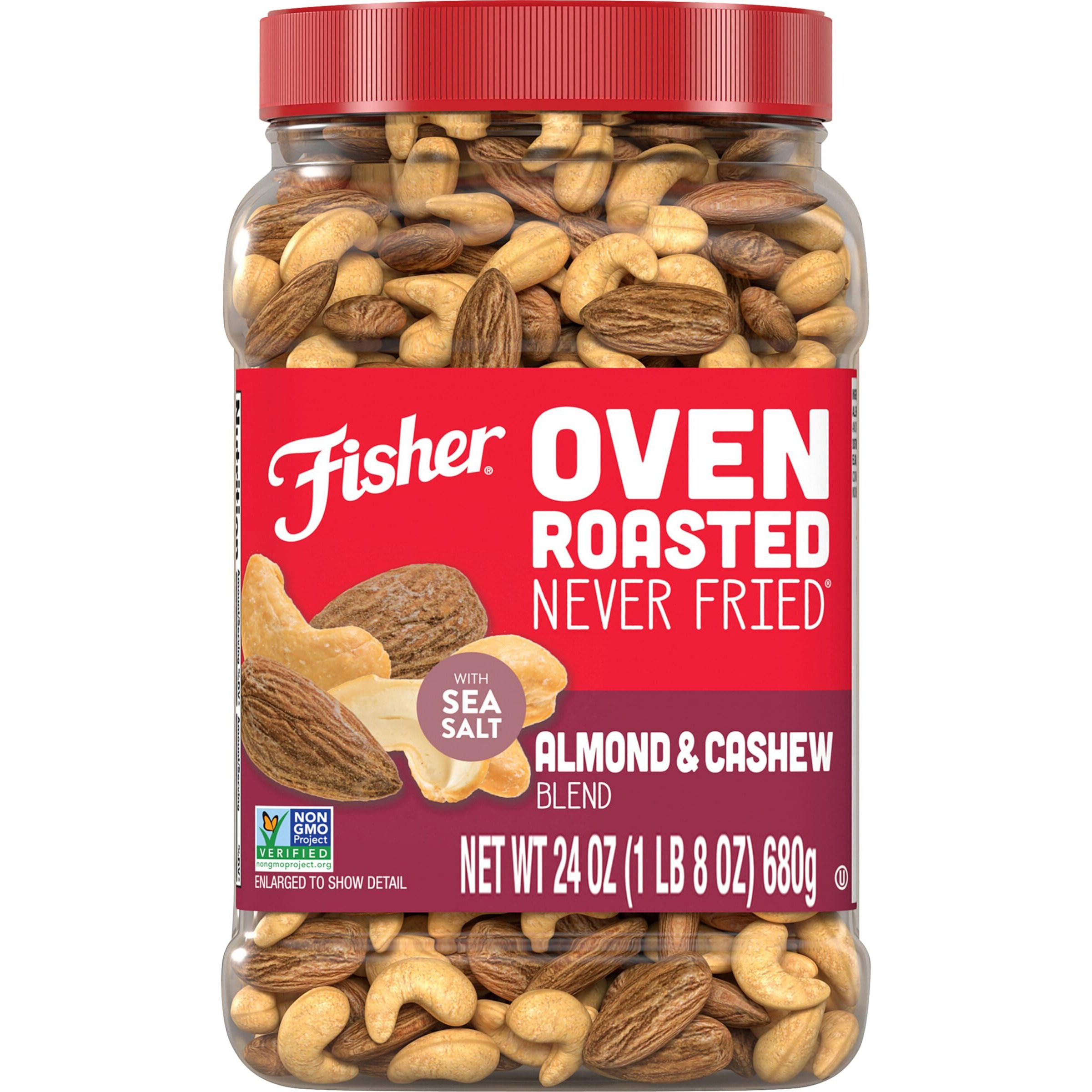 Fisher Oven Roasted Never Fried Almond & Cashew Blend, 24 Ounces (Pack Of 1), Snacks For Adults, Made With Sea Salt, No Added Oil, Artificial Ingredients Or Preservatives, Trail Mix, Gluten Free