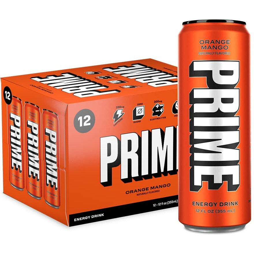 Prime Energy Orange Mango | Zero Sugar Energy Drink | Preworkout Energy | 200Mg Caffeine With 355Mg Of Electrolytes And Coconut Water For Hydration| Vegan | Gluten Free |12 Fluid Ounce | 12 Pack