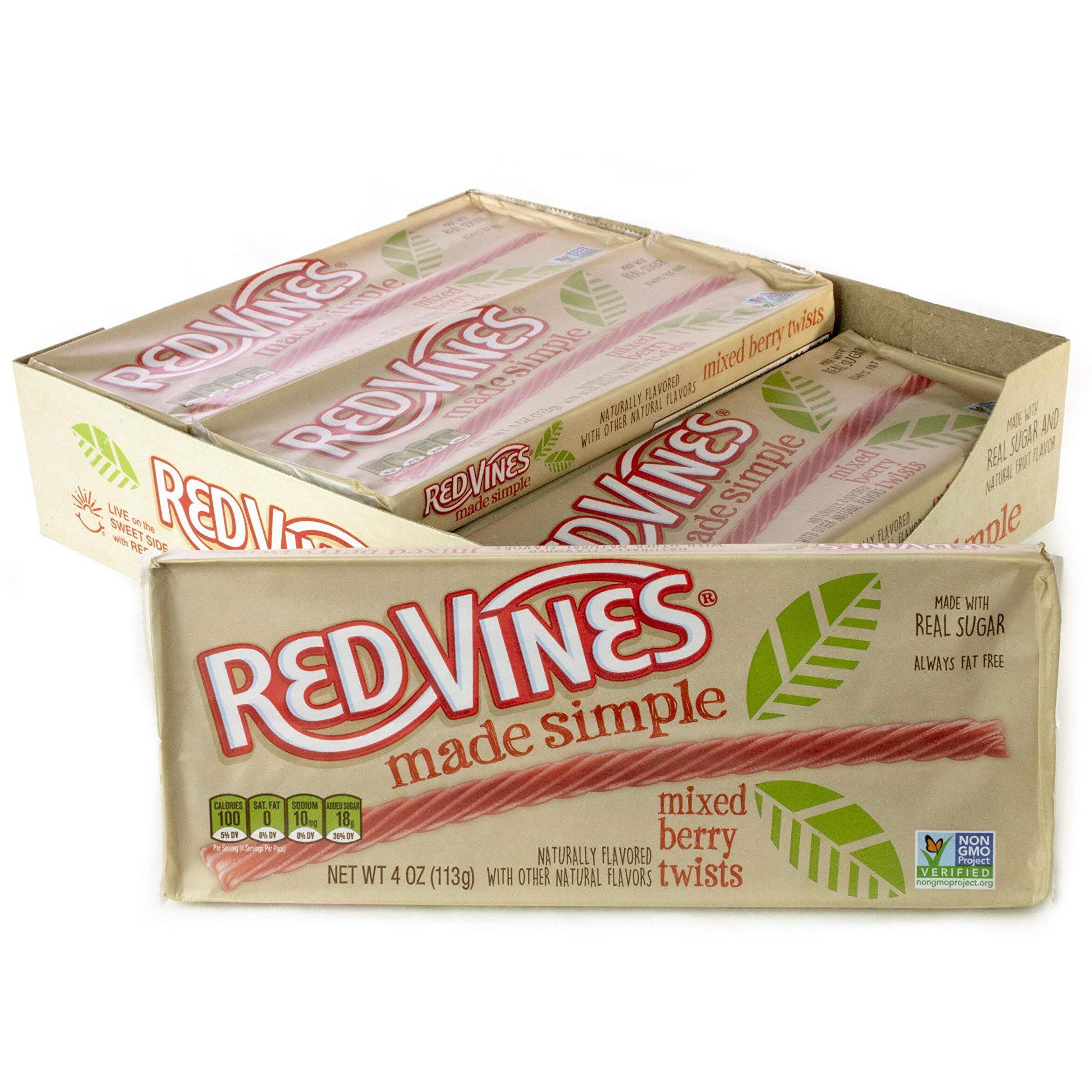 Red Vines Made Simple Licorice Twists, Mixed Berry Flavor, Soft & Chewy Candy, 4Oz Tray (9 Pack)