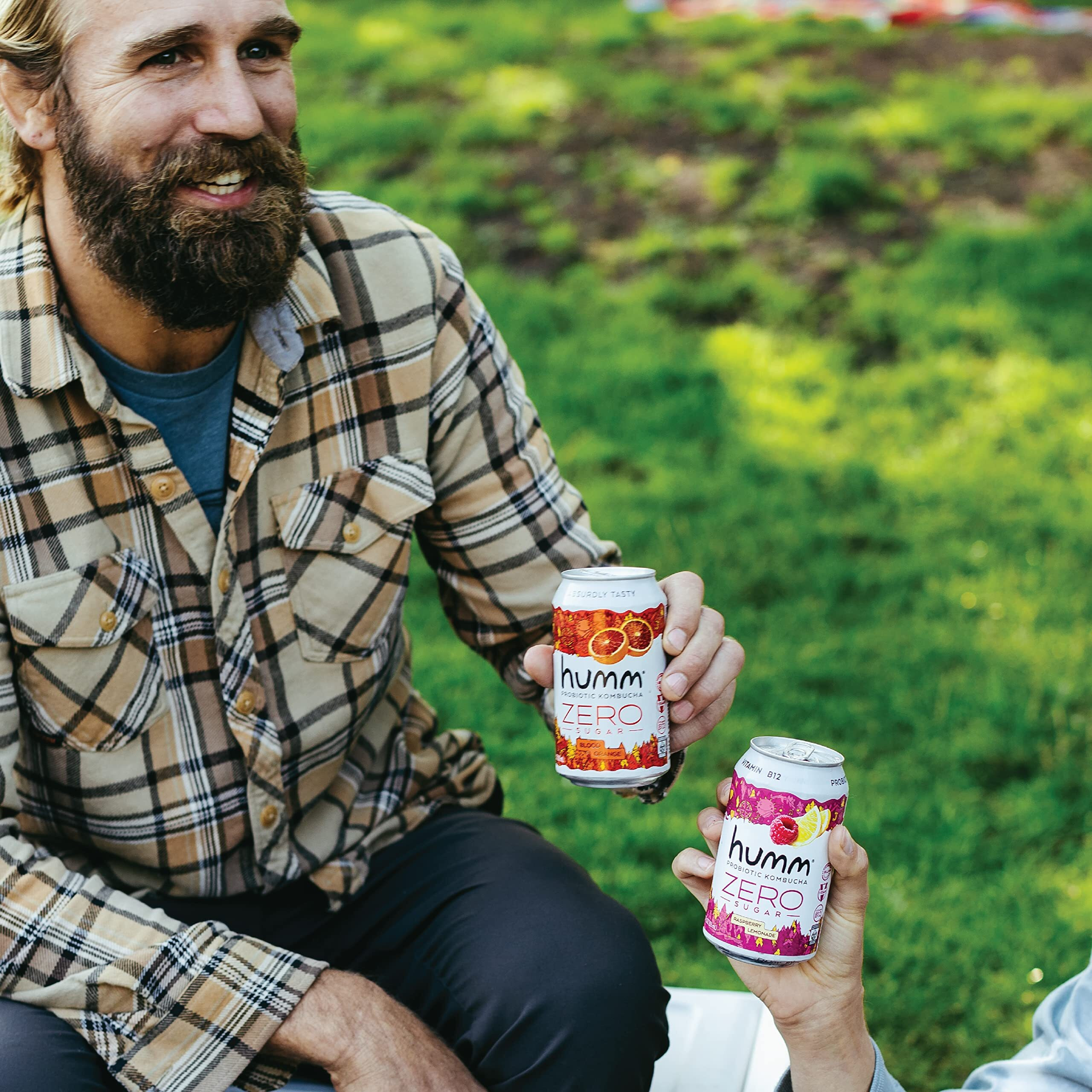 Humm Probiotic Kombucha Zero Sugar Blood Orange - No Refrigeration Needed, Keto-Friendly, Organic, Vegan, Gluten-Free - 12Oz Cans (16 Pack)