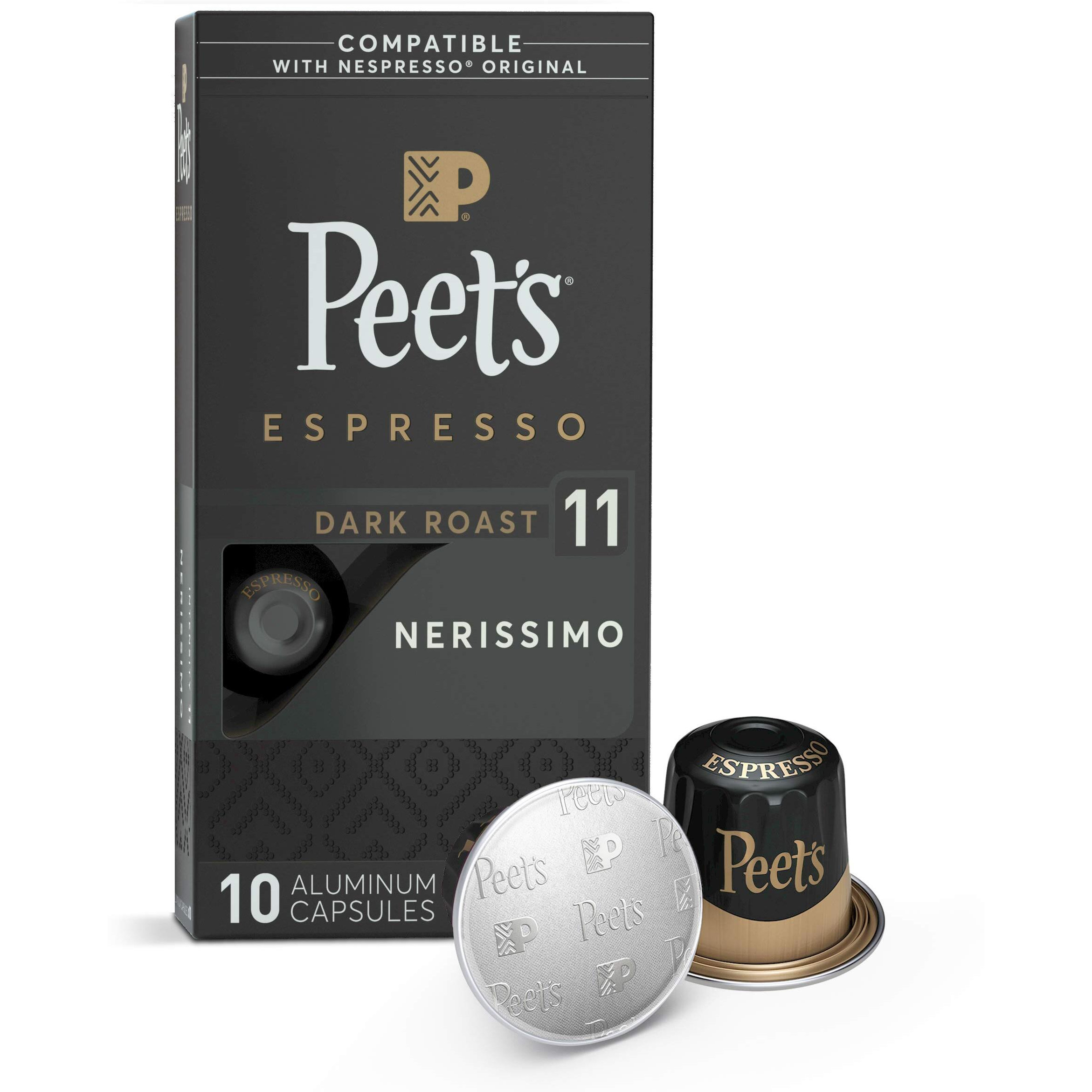 Peet's Coffee, Dark Roast Espresso Pods, Nerissimo, French Roast Style Intensity 11, 10 Count (1 Box Of 10 Espresso Capsules)