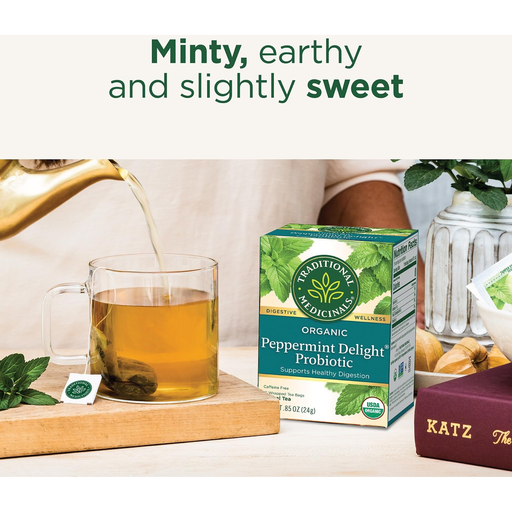 Traditional Medicinals Tea, Organic Peppermint Delight Probiotic, Supports Healthy Digestion, 96 Tea Bags (6 Pack)