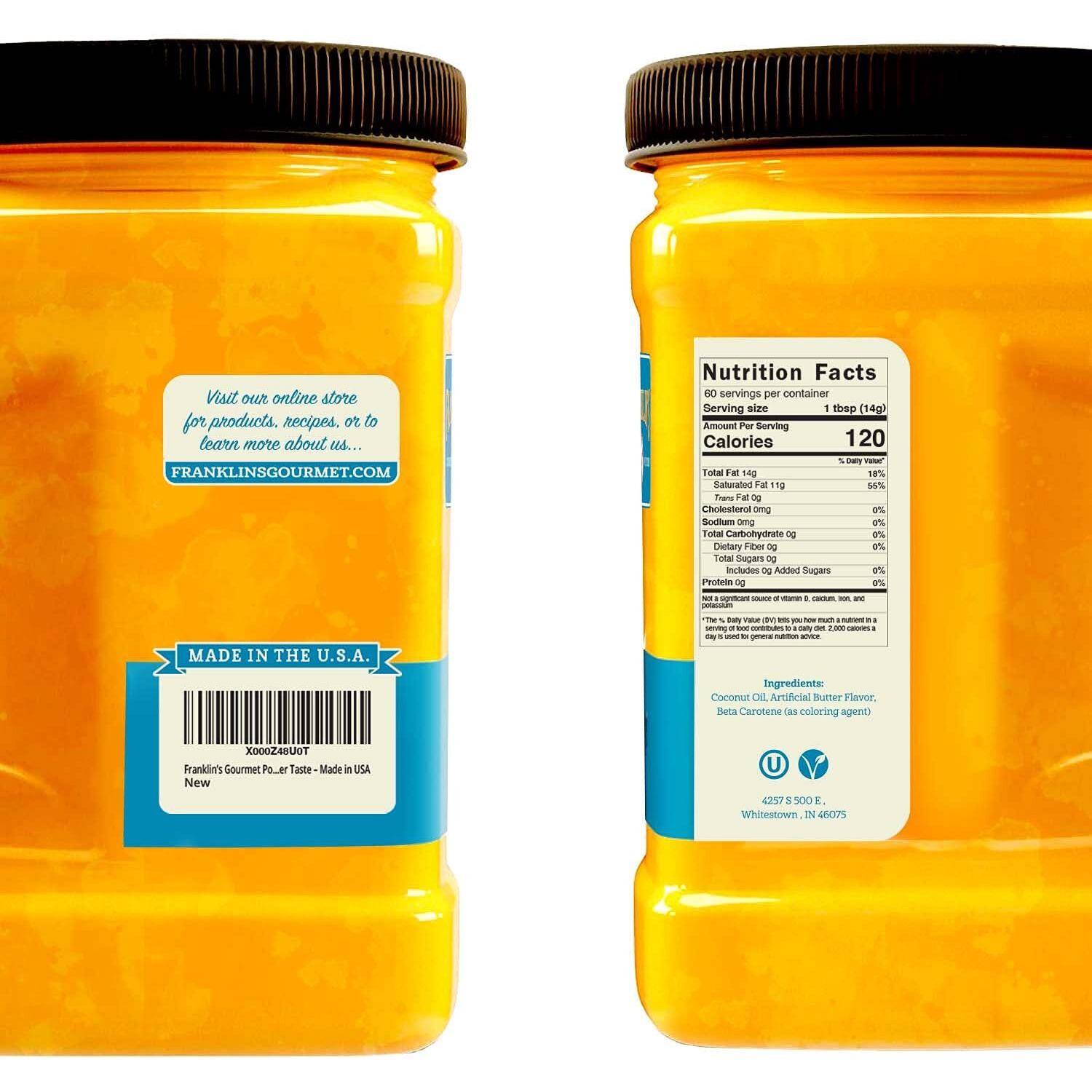 Franklins Gourmet Popcorn Butter Flavored Coconut Oil - 30 Oz- Zero Trans Fat - Vegan & Gluten Free Movie Theater Popcorn Butter Oil