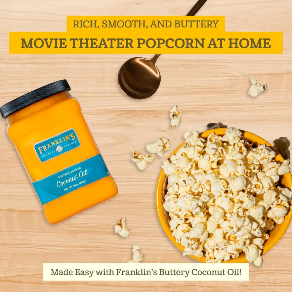 Franklins Gourmet Popcorn Butter Flavored Coconut Oil - 30 Oz- Zero Trans Fat - Vegan & Gluten Free Movie Theater Popcorn Butter Oil
