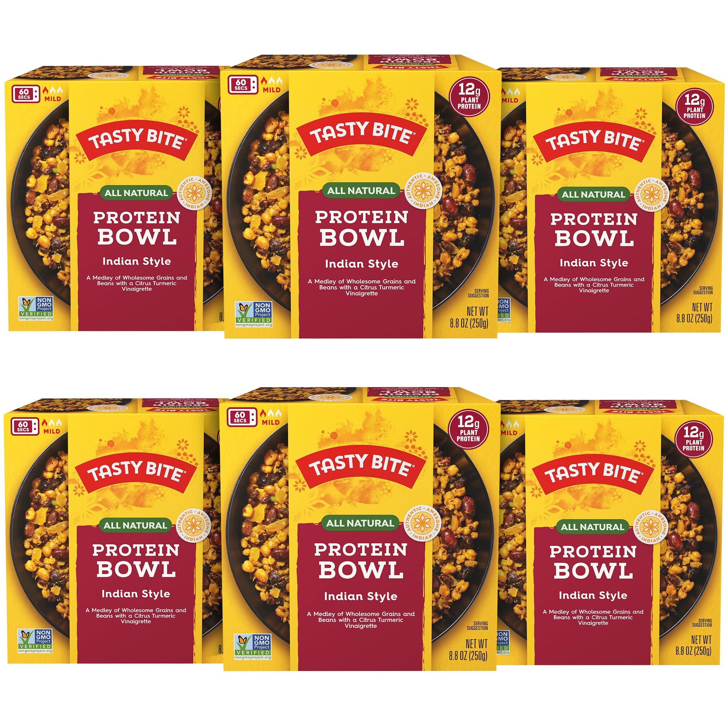 Tasty Bite Indian Protein Bowl, 8.8 Ounce, Pack Of 6, Ready To Eat, Microwaveable, Vegan, 12 Grams Plant Protein