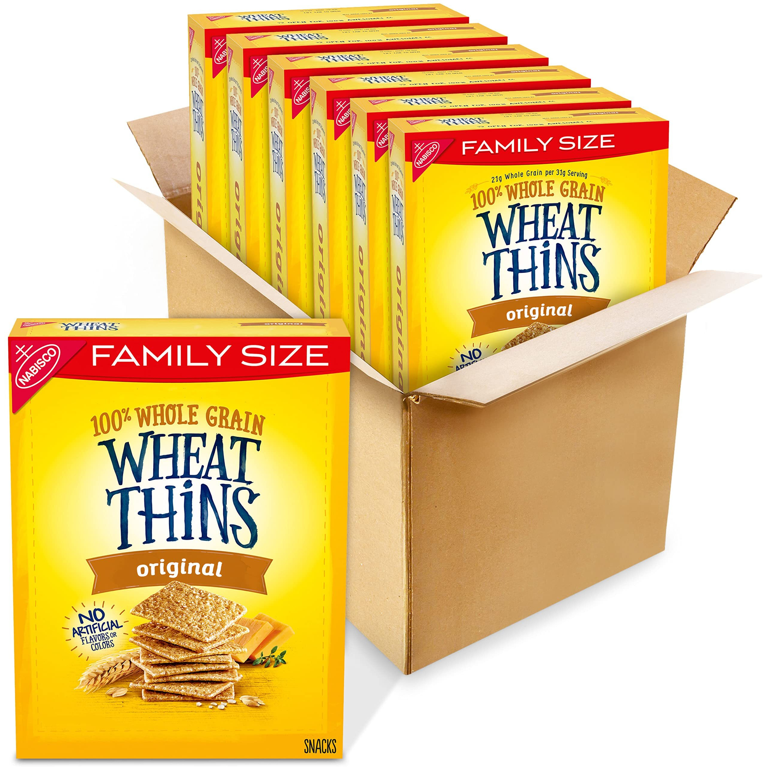 Wheat Thins Original Whole Grain Wheat Crackers, Family Size, 6 - 14 Oz Boxes