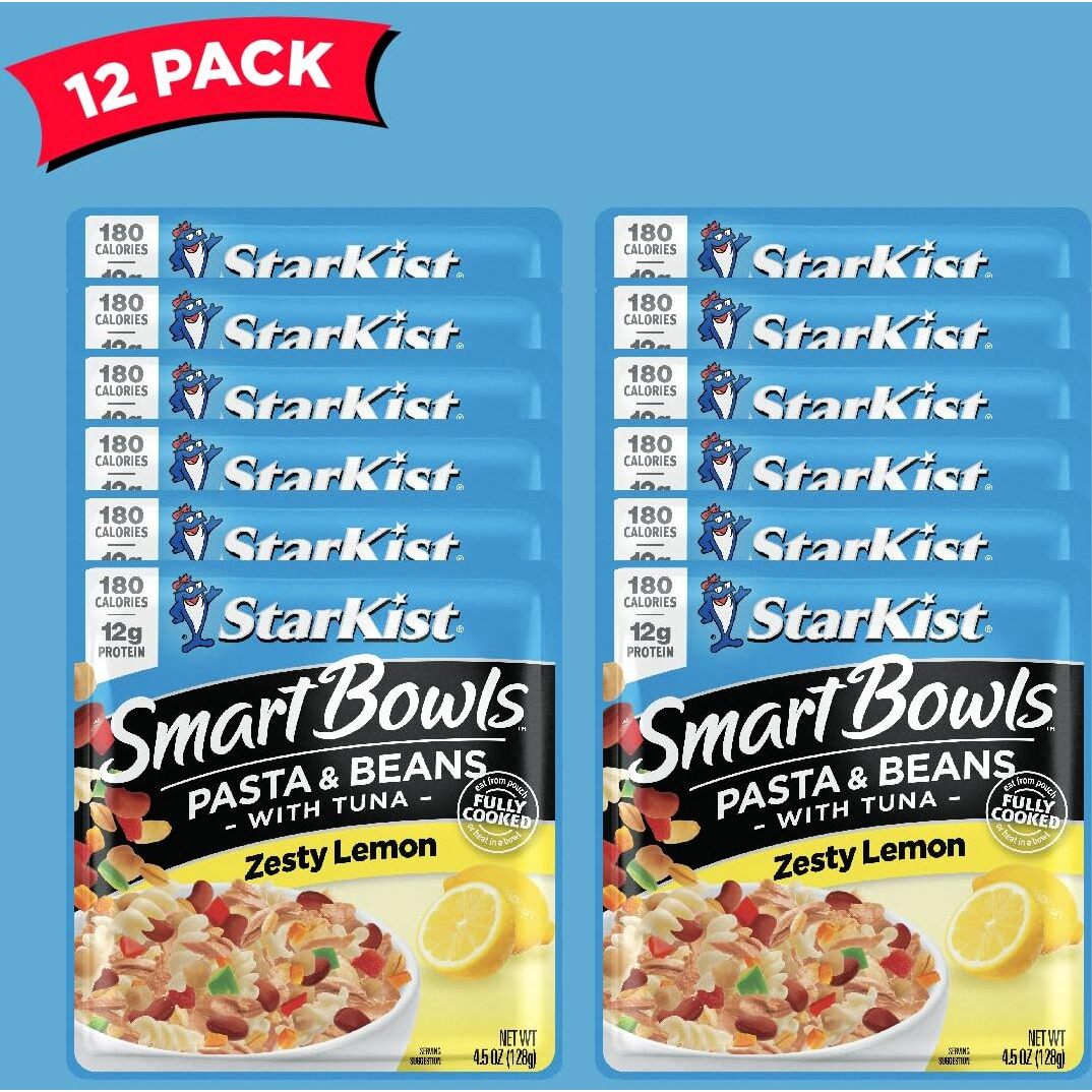 Starkist Smart Bowls Zesty Lemon, 4.5 Oz Pouch (Pack Of 12) - Features Pasta & Beans With Wild Caught Light Tuna
