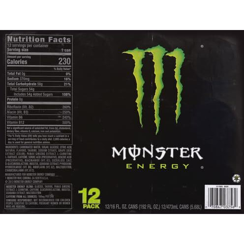 Monster Energy Drink, Green, Original, 16 Ounce (Pack Of 12)