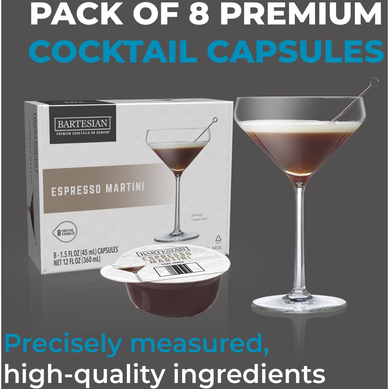 Bartesian Espresso Martini Cocktail Mixer Capsules For Cocktail Machine - Home Bar Mixology Cocktails Mix Pod Capsule Set To Use With The Bartesian Cocktail Drink Maker Machine - Pack Of 8