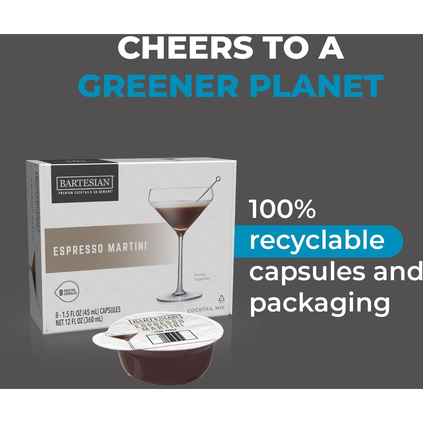 Bartesian Espresso Martini Cocktail Mixer Capsules For Cocktail Machine - Home Bar Mixology Cocktails Mix Pod Capsule Set To Use With The Bartesian Cocktail Drink Maker Machine - Pack Of 8