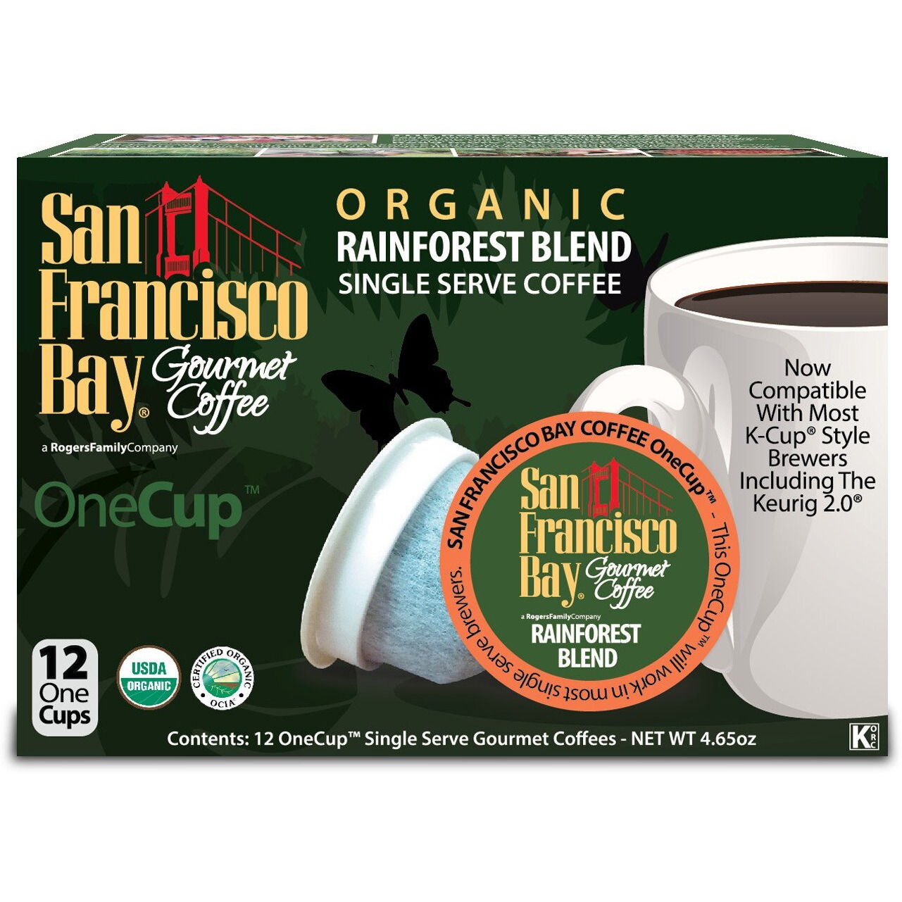 San Francisco Bay Coffee Onecup, Organic Rainforest Blend, 12 Count