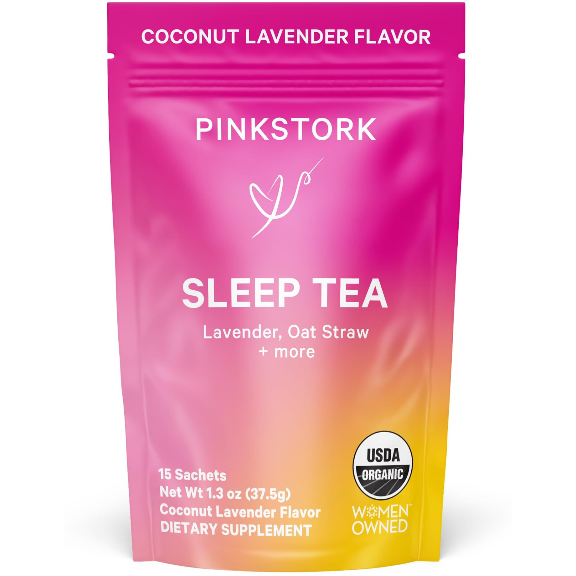 Pink Stork Organic Sleep Tea - Melatonin-Free - Calming Lavender Coconut Herbal Tea To Naturally Support Sleep - Pregnancy Friendly Bedtime Tea, Caffeine-Free - 15 Sachets, Hot Or Iced
