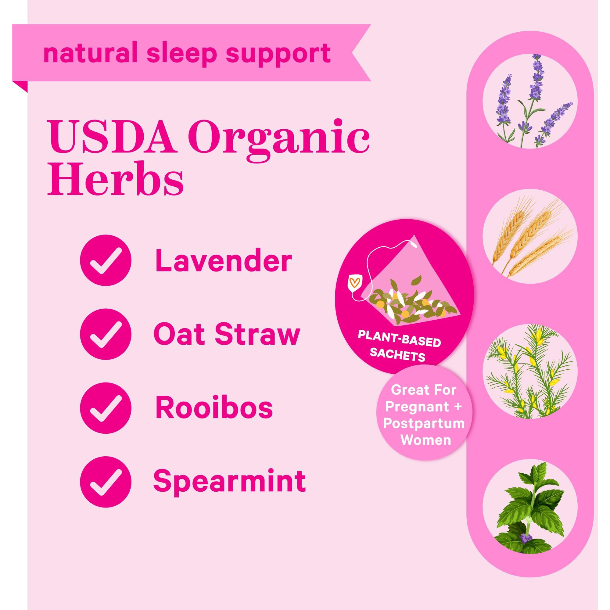 Pink Stork Organic Sleep Tea - Melatonin-Free - Calming Lavender Coconut Herbal Tea To Naturally Support Sleep - Pregnancy Friendly Bedtime Tea, Caffeine-Free - 15 Sachets, Hot Or Iced