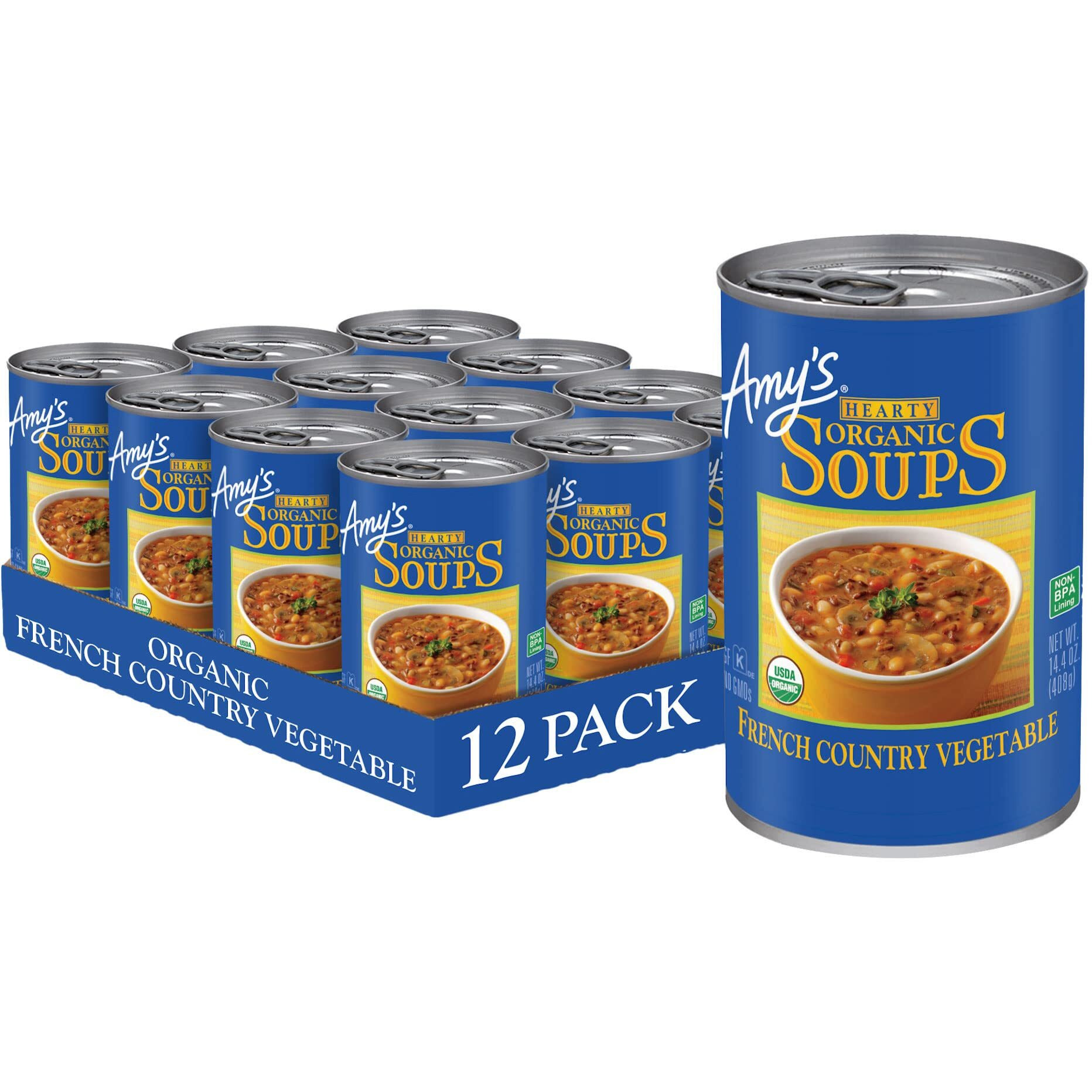 Amys Soup, Vegan Hearty French Country Vegetable Soup, Gluten Free, Made With Organic Rice, Vegetables And Herbs, Canned Soup, 14.4 Oz (12 Pack)
