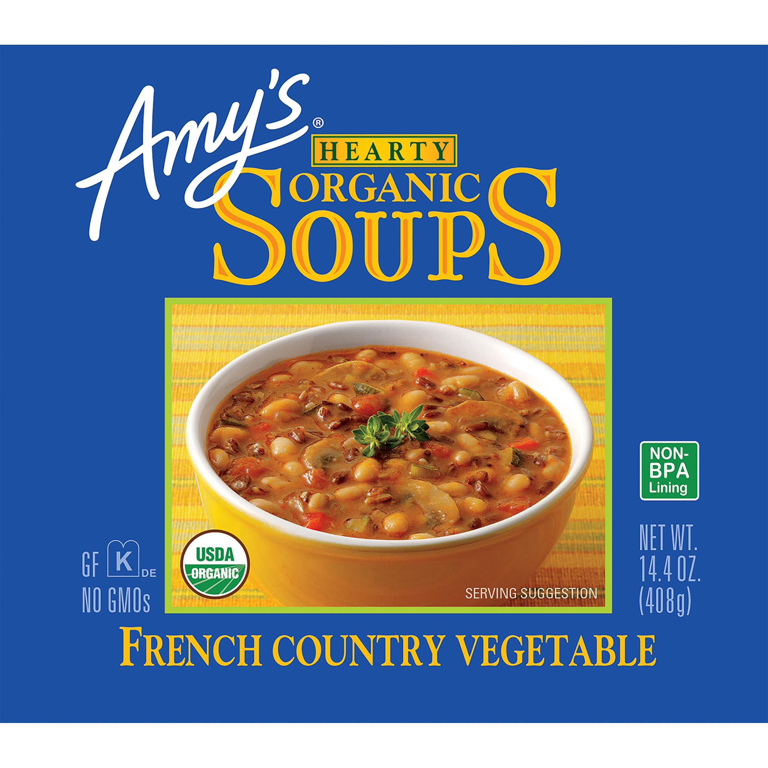 Amys Soup, Vegan Hearty French Country Vegetable Soup, Gluten Free, Made With Organic Rice, Vegetables And Herbs, Canned Soup, 14.4 Oz (12 Pack)