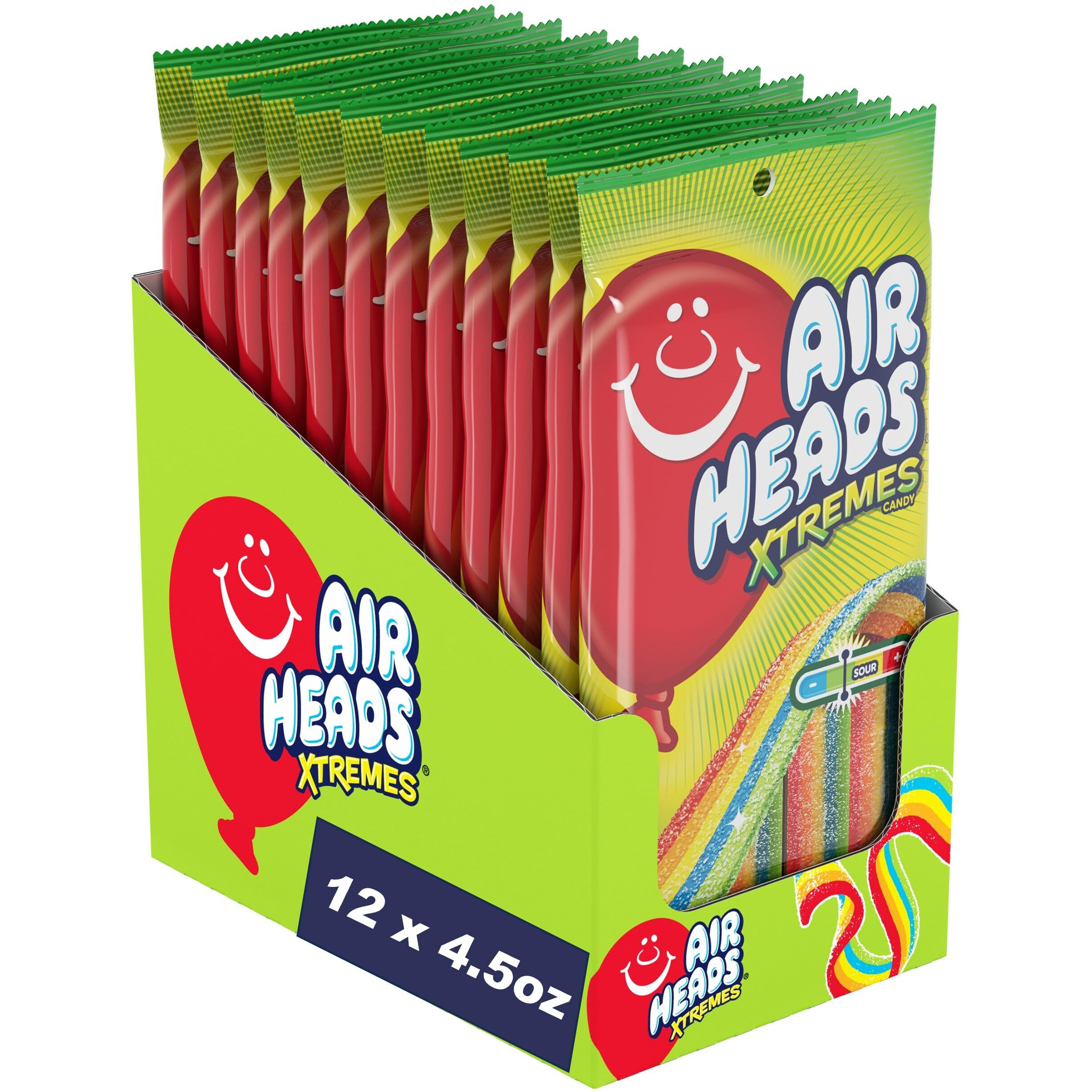 Airheads Xtremes Belts, Halloween Trick Or Treat Sweetly Sour Candy, Rainbow Berry, Individually Wrapped Bulk Candy For Adults & Kids, Non-Melting, Bulk Party Bag, 4.5 Oz (Pack Of 12)