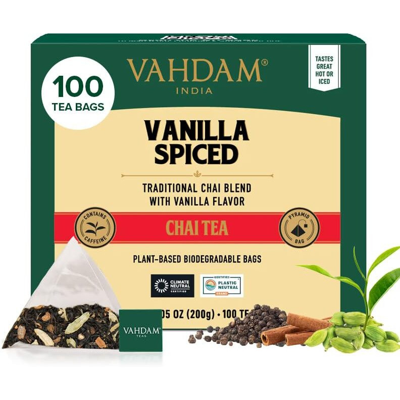 Vahdam, Vanilla Spiced Chai Tea | 100 Tea Bags | Spiced Masala Chai Tea | Delicious Blend Of Vanilla Tea | Spiced Chai Tea Bag | Brew As Hot, Cold Or Iced Tea