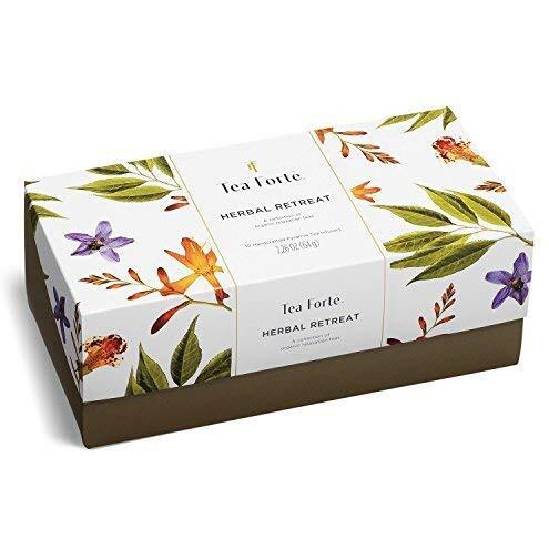Tea Forte Presentation Box Tea Sampler Gift Set, 20 Assorted Variety Handcrafted Pyramid Tea Infuser Bags (Herbal Retreat)