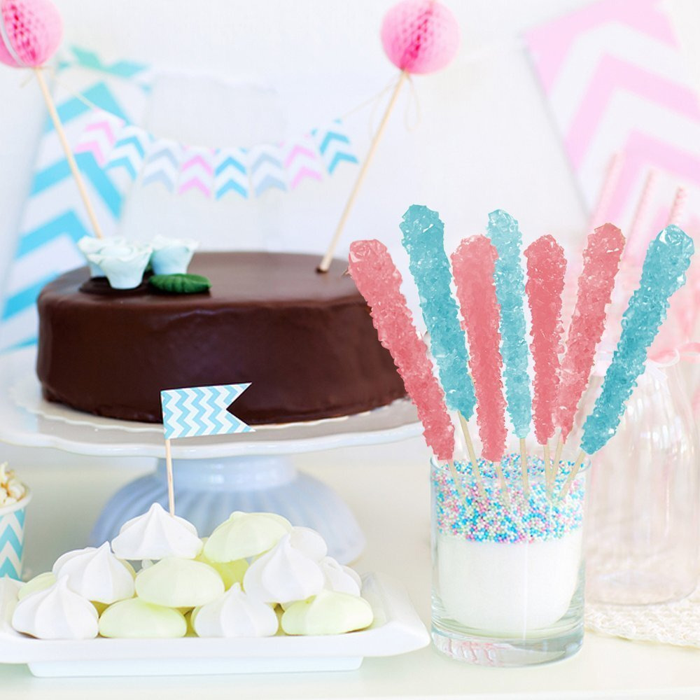 Extra Large Rock Candy Sticks 36 Pink Cherry Lollipop - Individually Wrapped - Crystal Rock Candy Sticks For Party Favors, Candy Buffet, Birthdays, Weddings, Receptions, Bridal And Girl Baby Shower