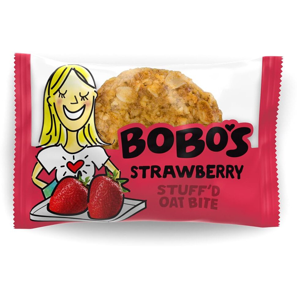 Bobo's Oat Stuff'D Bites (Strawberry, 30 Pack Box Of 1.3 Oz Bites) Gluten Free Whole Grain Rolled Oat Snack- Great Tasting Vegan On-The-Go Snack, Made In The Usa