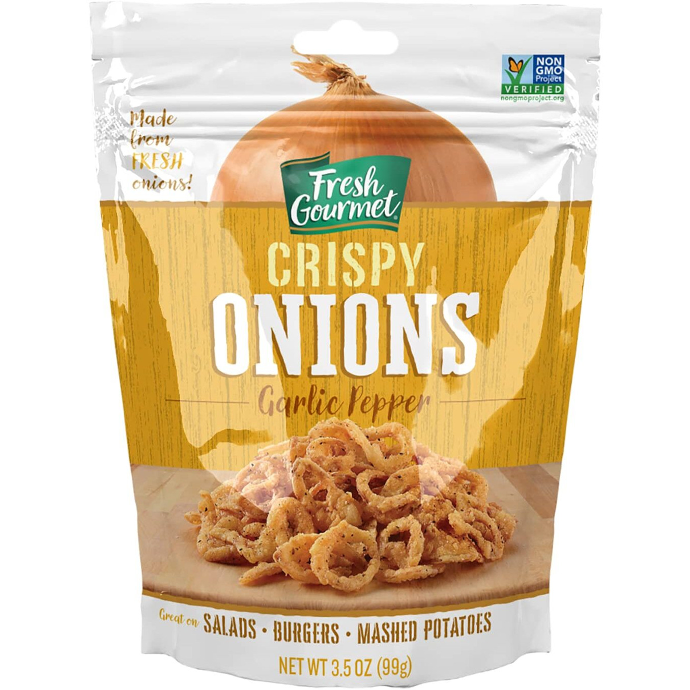 Fresh Gourmet Garlic Pepper Crispy Onions | Low Carb | Crunchy Snack And Salad Topper | 3.5 Ounce (Pack Of 6)