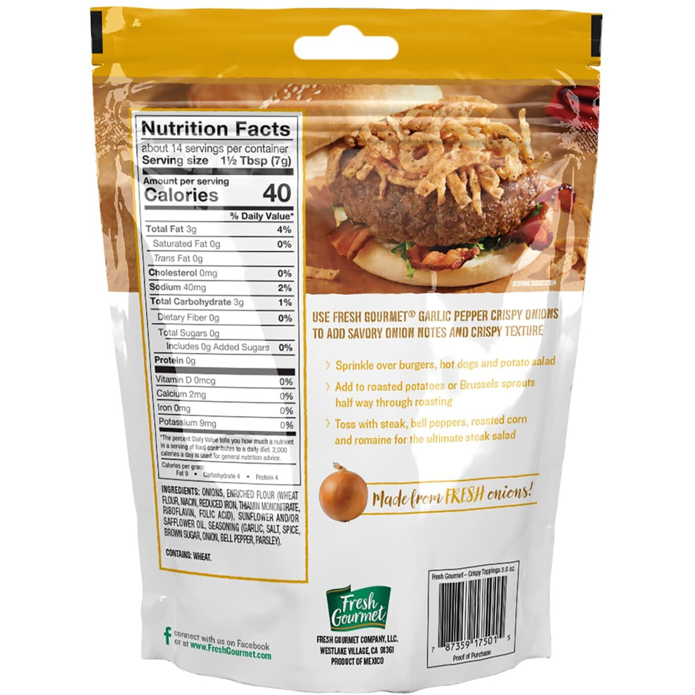 Fresh Gourmet Garlic Pepper Crispy Onions | Low Carb | Crunchy Snack And Salad Topper | 3.5 Ounce (Pack Of 6)