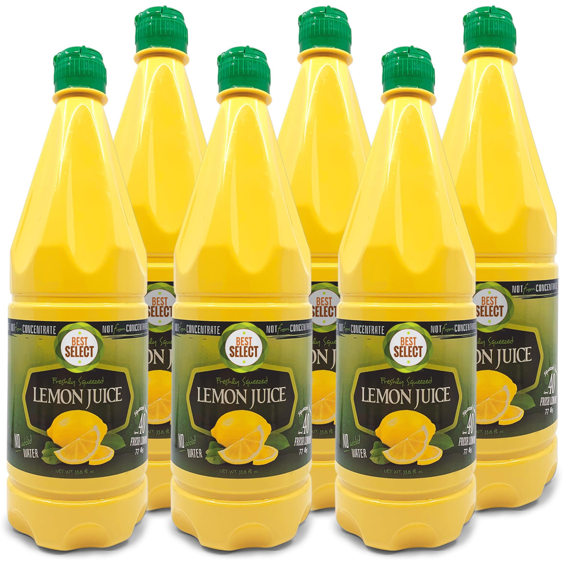 6 Pack 100% Lemon Juice Freshly Squeezed No Added Water 33.8Oz Not From Concentrate - Appx 40 Freshly Squeezed Lemons In Each Bottle - Kosher Food - Best Select