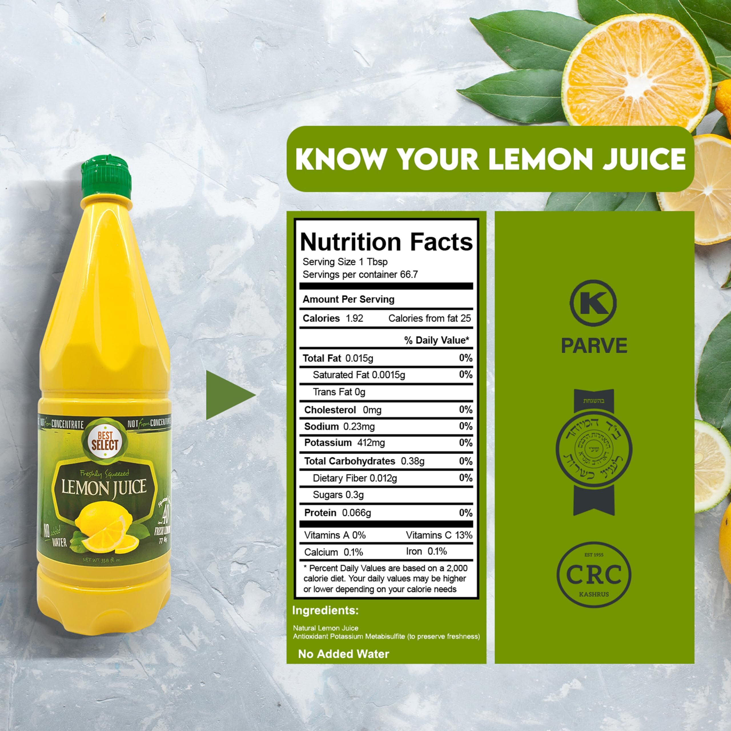 6 Pack 100% Lemon Juice Freshly Squeezed No Added Water 33.8Oz Not From Concentrate - Appx 40 Freshly Squeezed Lemons In Each Bottle - Kosher Food - Best Select