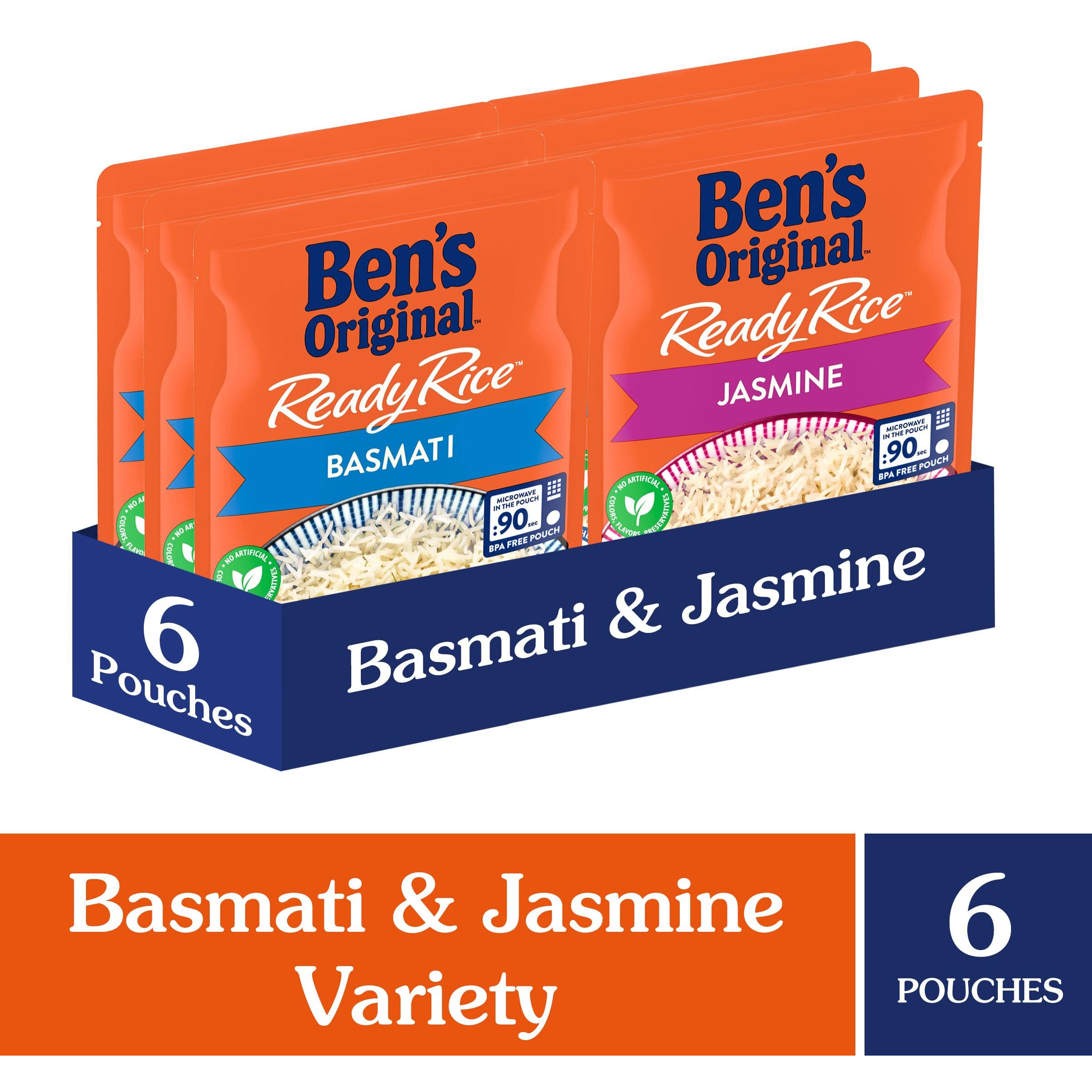 Ben's Original Ready Rice Basmati And Jasmine Rice Variety Pack, Easy Dinner Sides, 8.5 Oz Pouch (Pack Of 6)