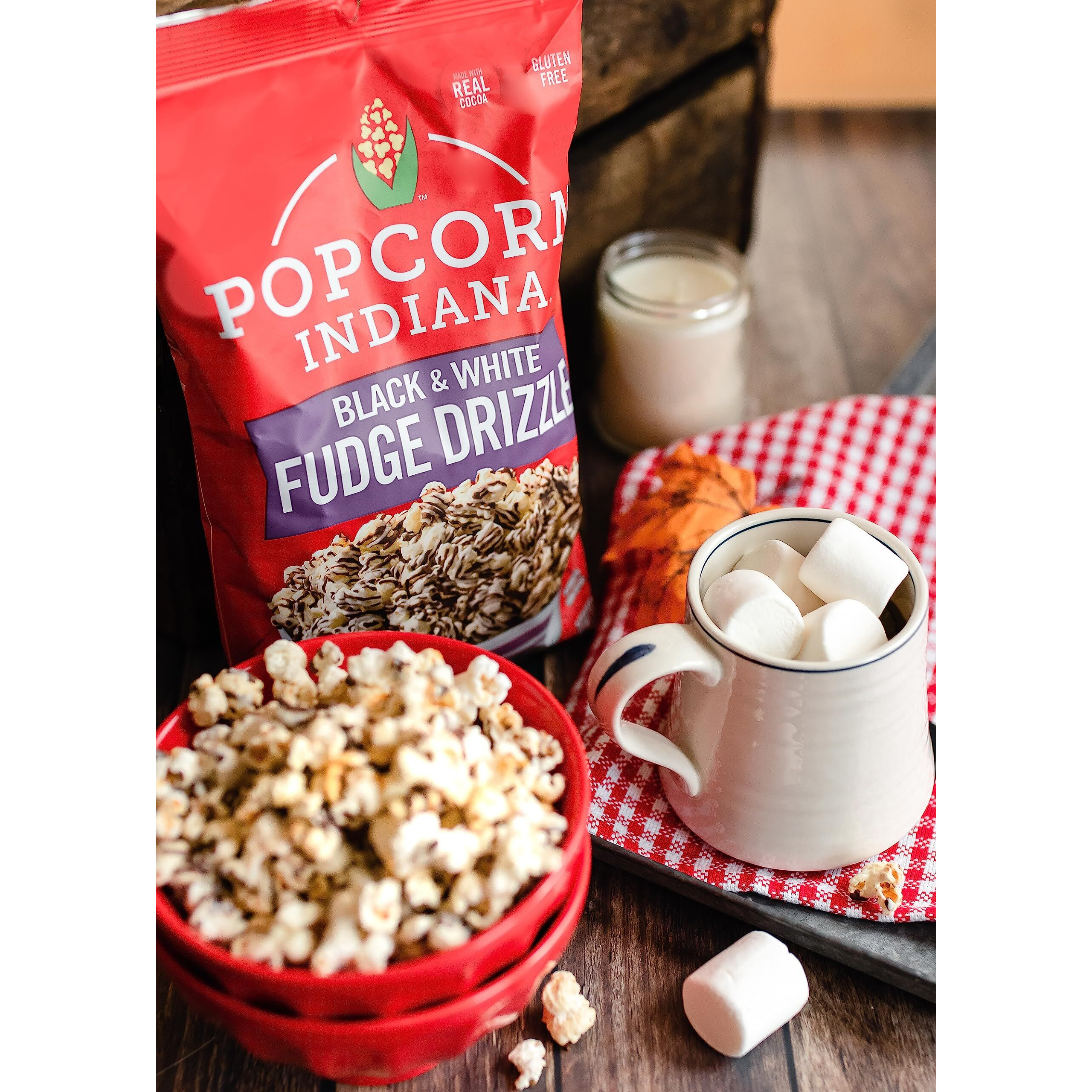 Popcorn Indiana Black & White Fudge Drizzle - Gourmet Chocolate Popcorn Snacks In Individual Bags, 6 Oz (6 Pack)