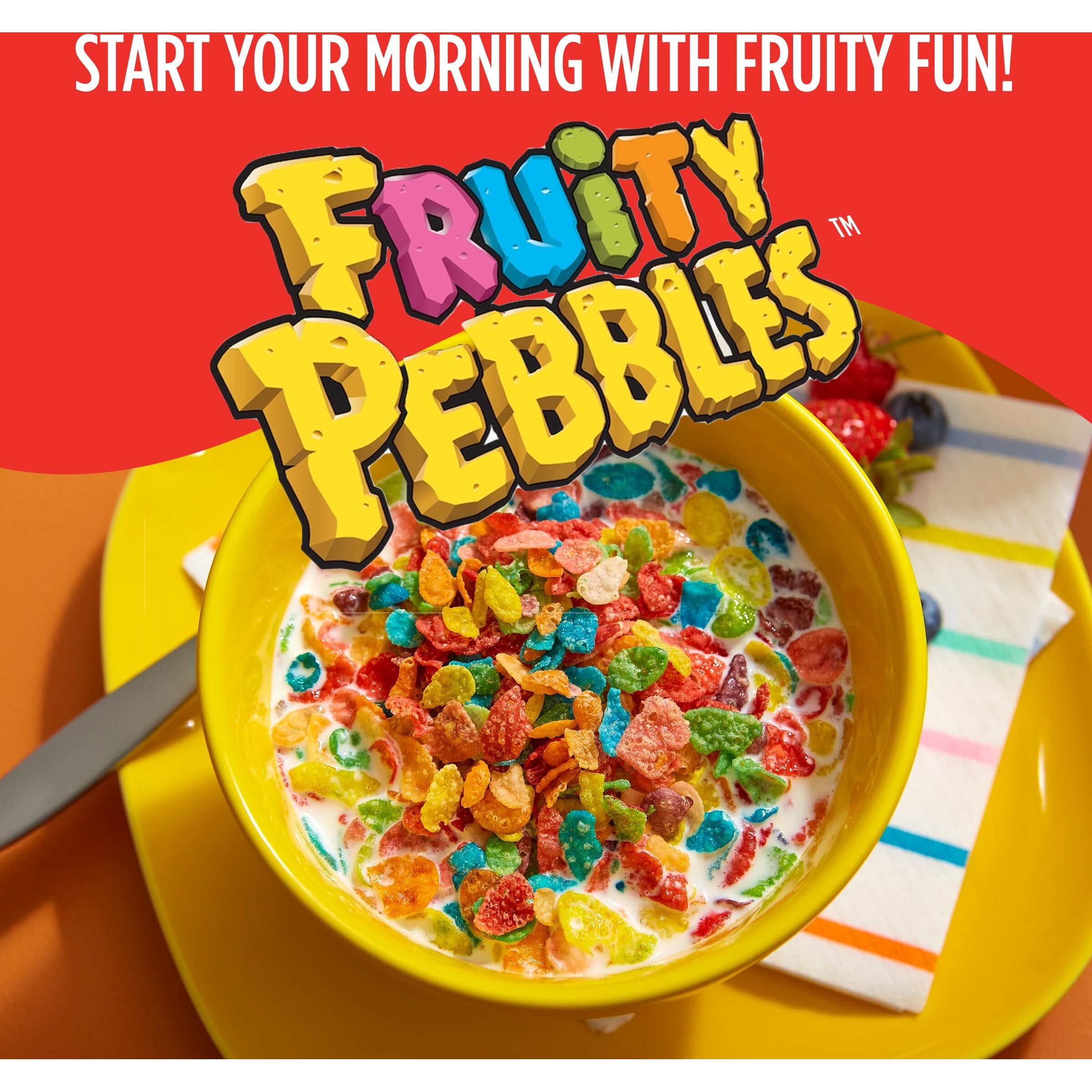 Post Fruity Pebbles Cereal, Fruity Kids Cereal, Gluten Free Rice Cereal For Kids, 2 Oz Individual Cereal Cup