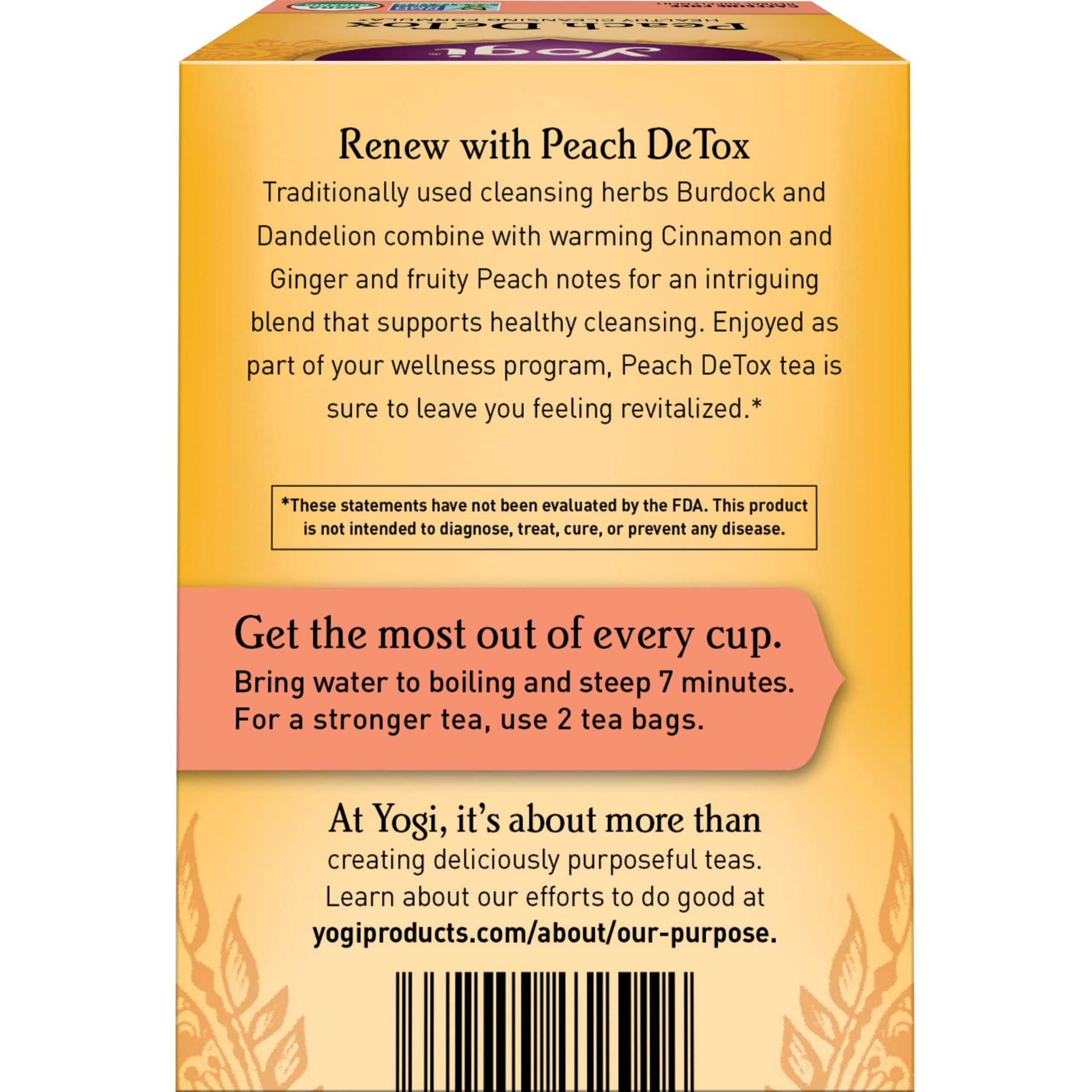 Yogi Tea Peach Detox Tea - 16 Tea Bags Per Pack (4 Packs) - Organic Detox Tea To Feel Refreshed - Includes Cinnamon Bark, Ginger Root, Cardamom Pod, Burdock Root, Dandelion Root & More