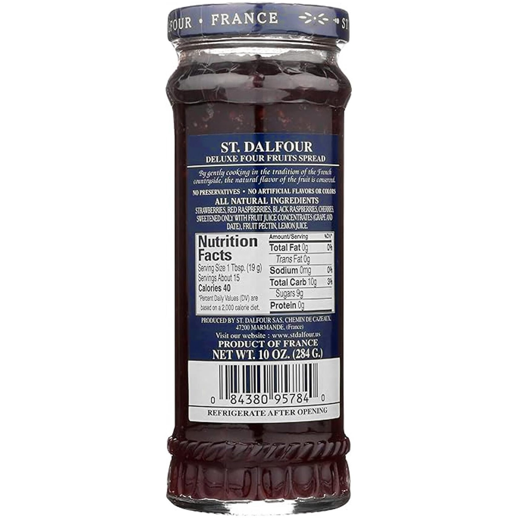 St Dalfour Four Fruits French Fruit Spread (10Oz) - Artisanal Recipe - 100% From Fruit - No Synthetic Nitrates Or Nitrites - Naturally Sweetened - Fruit Pectin