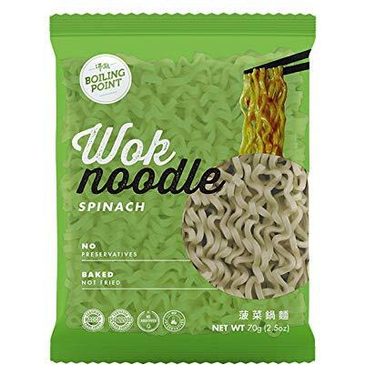 Boiling Point Wok Noodle Package, Healthy Asian Ramen, No Preservatives, Non-Fried Instant Noodles, Stir Fry, Value Bundle Set Includes Spinach Bp Wok Noodles, 2.1 Oz.(Pack Of 5)