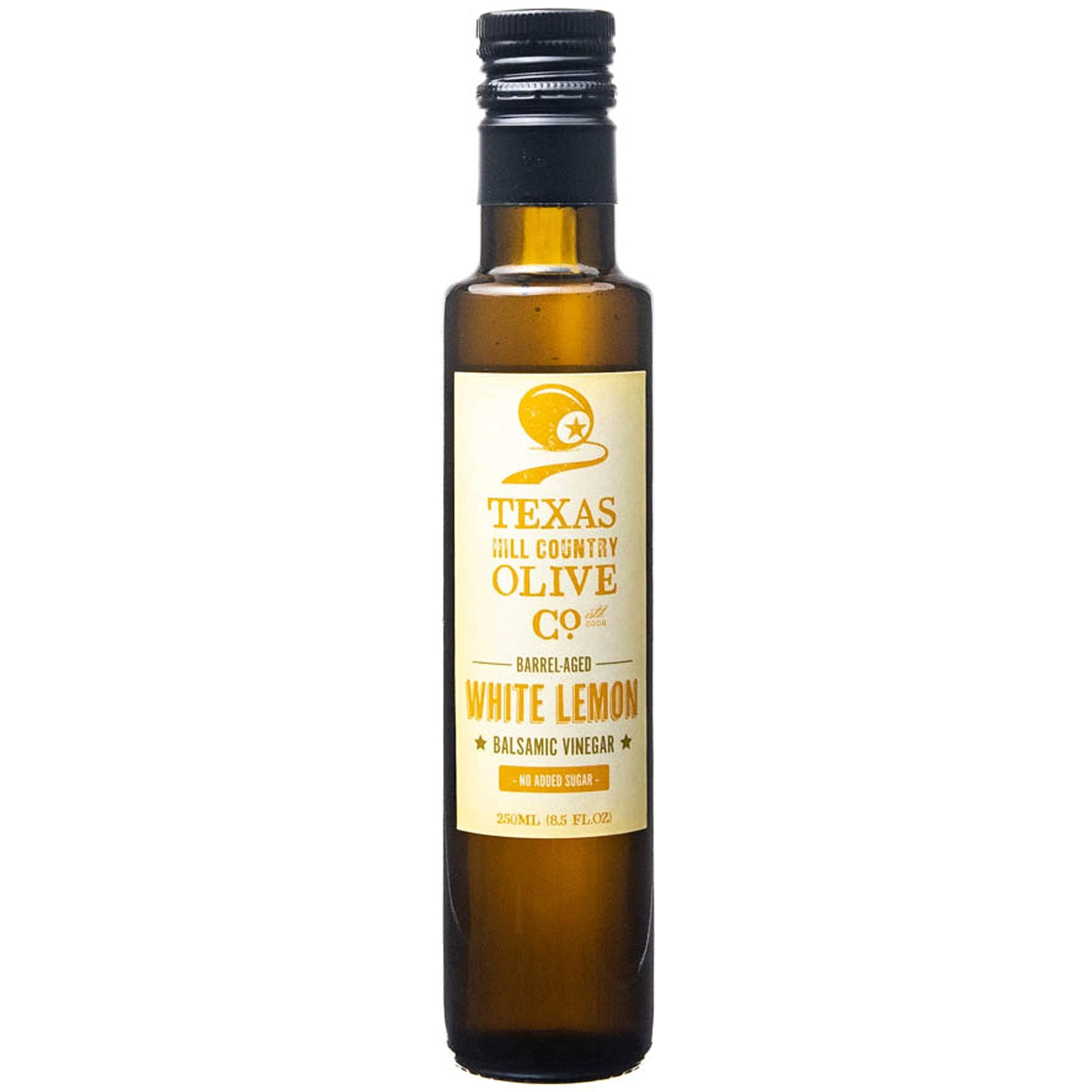 White Lemon Balsamic Vinegar - Gourmet Barrel Aged Infused Balsamic Vinegar - Great For Dressing Dipping Glazing - No Artificial Flavors Or Added Sugar - Made In Texas (8.5 Oz)