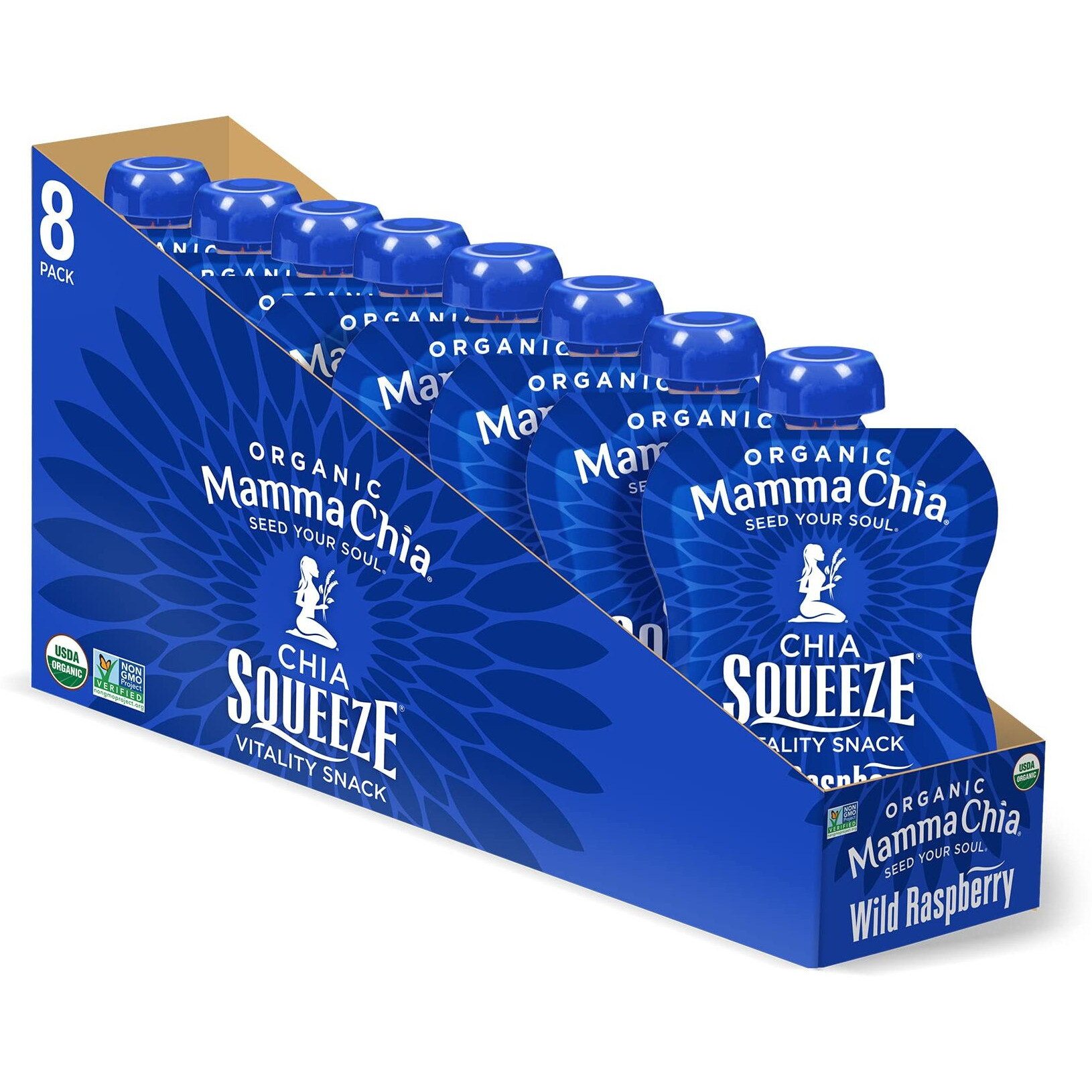 Mamma Chia Organic Vitality Squeeze Snack, Wild Raspberry, 16- 3.5 Ounce, Chia Squeeze Snack, Fruit And Vegetables With Only 70 Calories