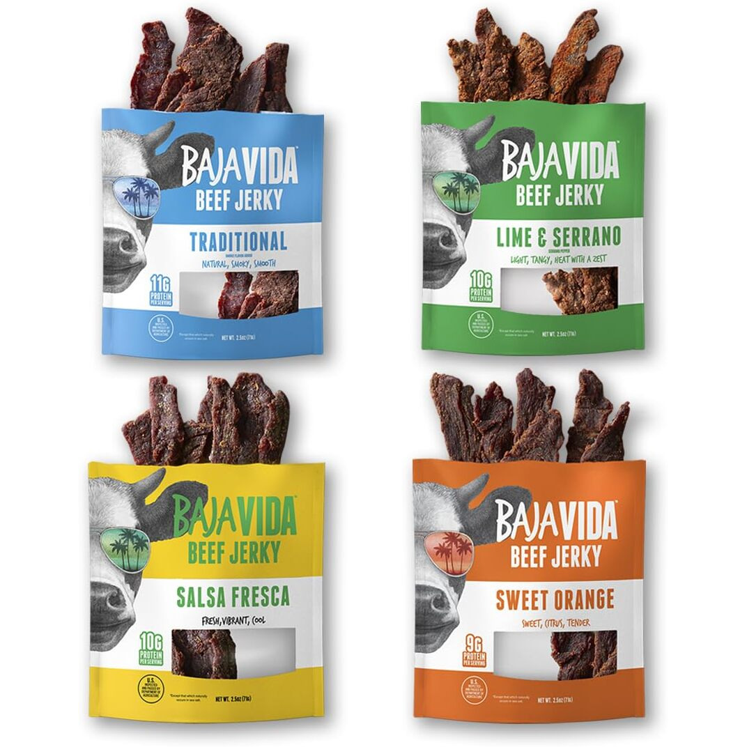 Baja Beef Jerky Snack Pack - Jerky Variety Pack, Beef Jerky Gifts For Men, Beef Jerky Sampler, Craft Jerky, Beef Jerky Assortment, Gluten Free Jerky, High Protein Jerky - 2.5 Oz Bags (Pack Of 4)