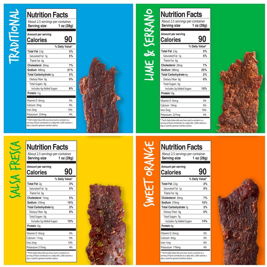 Baja Beef Jerky Snack Pack - Jerky Variety Pack, Beef Jerky Gifts For Men, Beef Jerky Sampler, Craft Jerky, Beef Jerky Assortment, Gluten Free Jerky, High Protein Jerky - 2.5 Oz Bags (Pack Of 4)