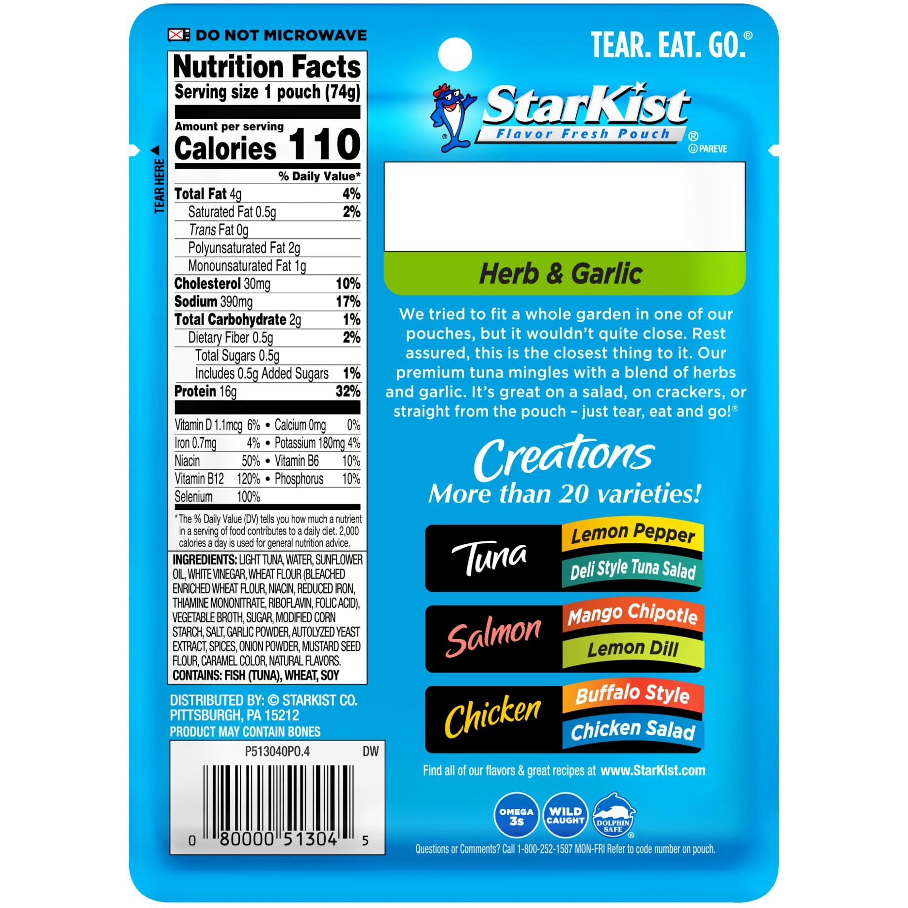 Starkist Tuna Creations Herb & Garlic, 2.6 Oz, Pack Of 12