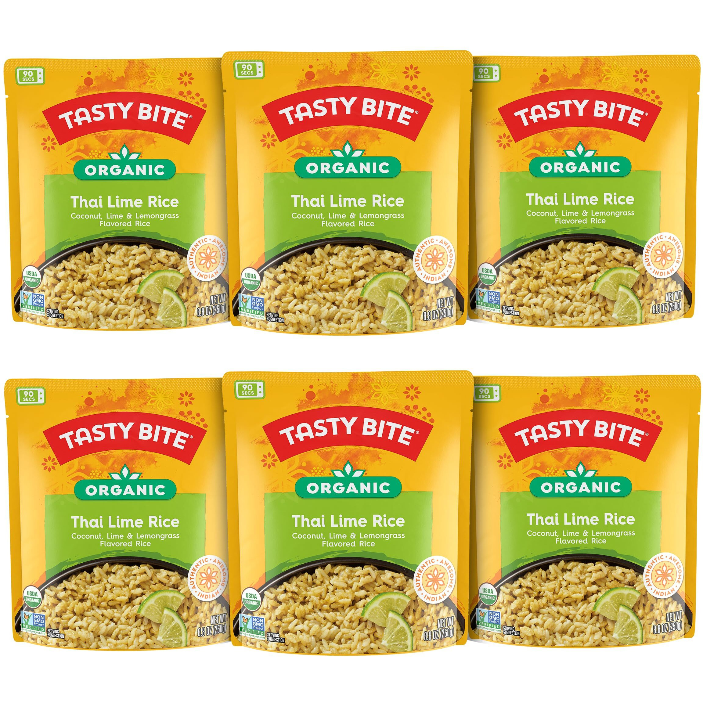 Tasty Bite Organic Thai Lime Rice, 8.8 Ounce, Pack Of 6, Ready To Eat, Microwavable, Vegan, Gluten-Free