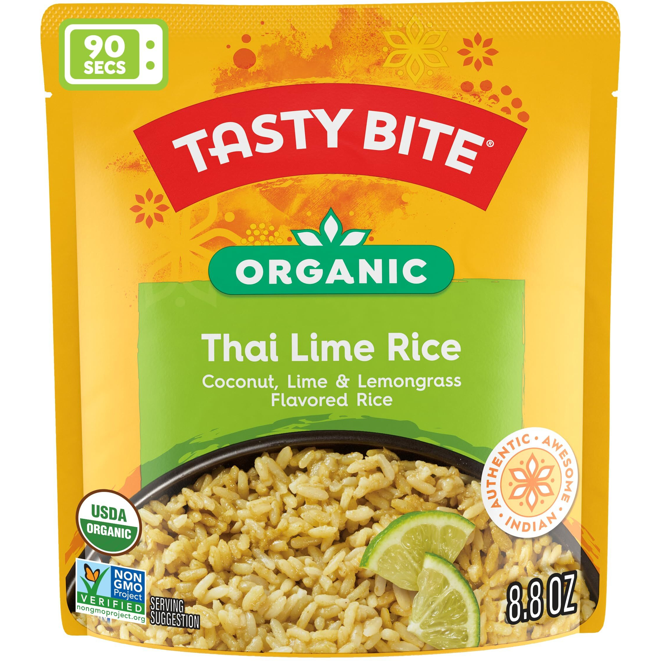 Tasty Bite Organic Thai Lime Rice, 8.8 Ounce, Pack Of 6, Ready To Eat, Microwavable, Vegan, Gluten-Free