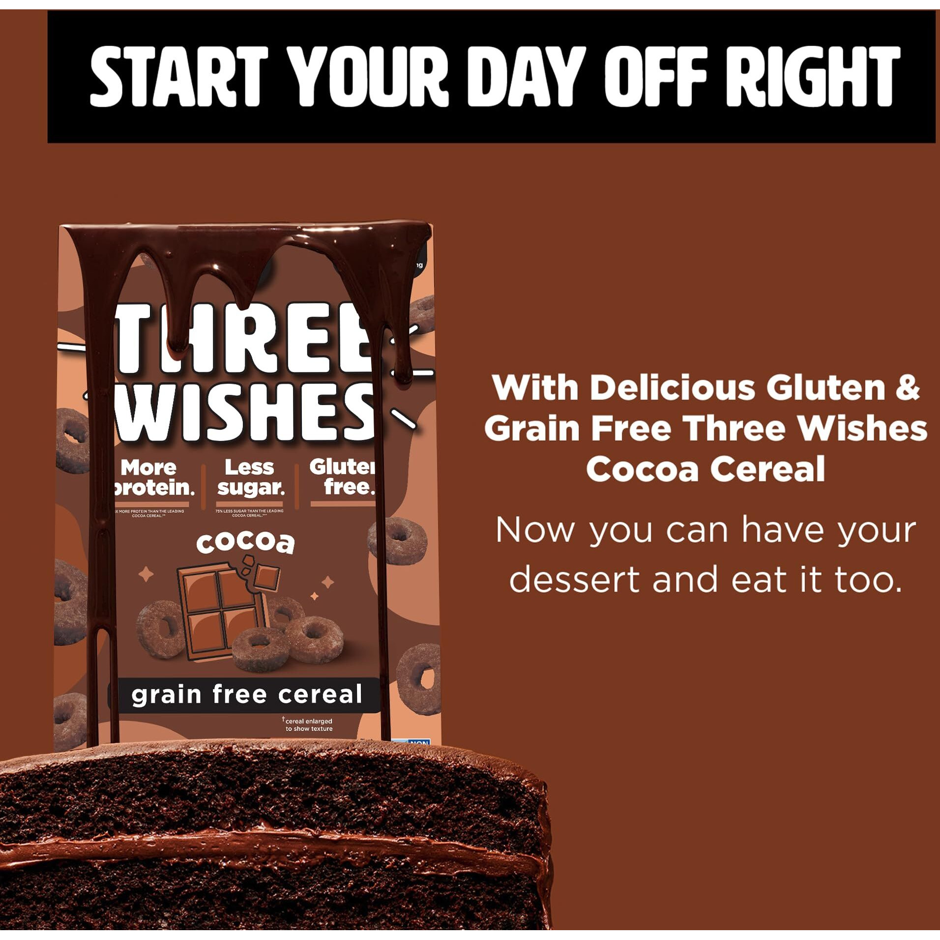 Plant-Based And Vegan Breakfast Cereal By Three Wishes - Cocoa, 1 Pack - More Protein And Less Sugar Snack - Gluten-Free, Grain-Free - Non-Gmo