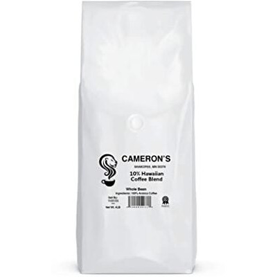 Cameron's Coffee Roasted Whole Bean Coffee, 10% Hawaiian Coffee Blend, 4 Pound
