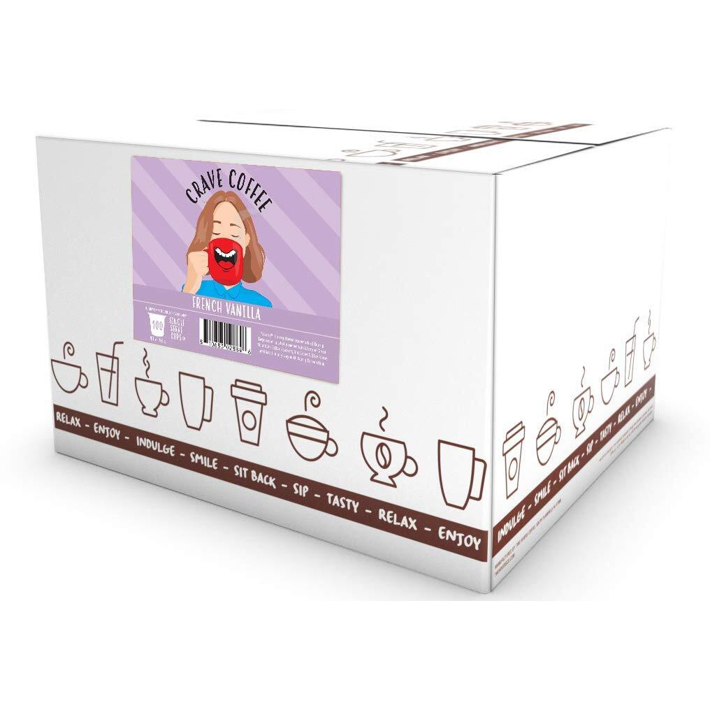 Crave Beverages Flavored Coffee Pods, Compatible With 2.0 K-Cup Brewers, French Vanilla, 100 Count