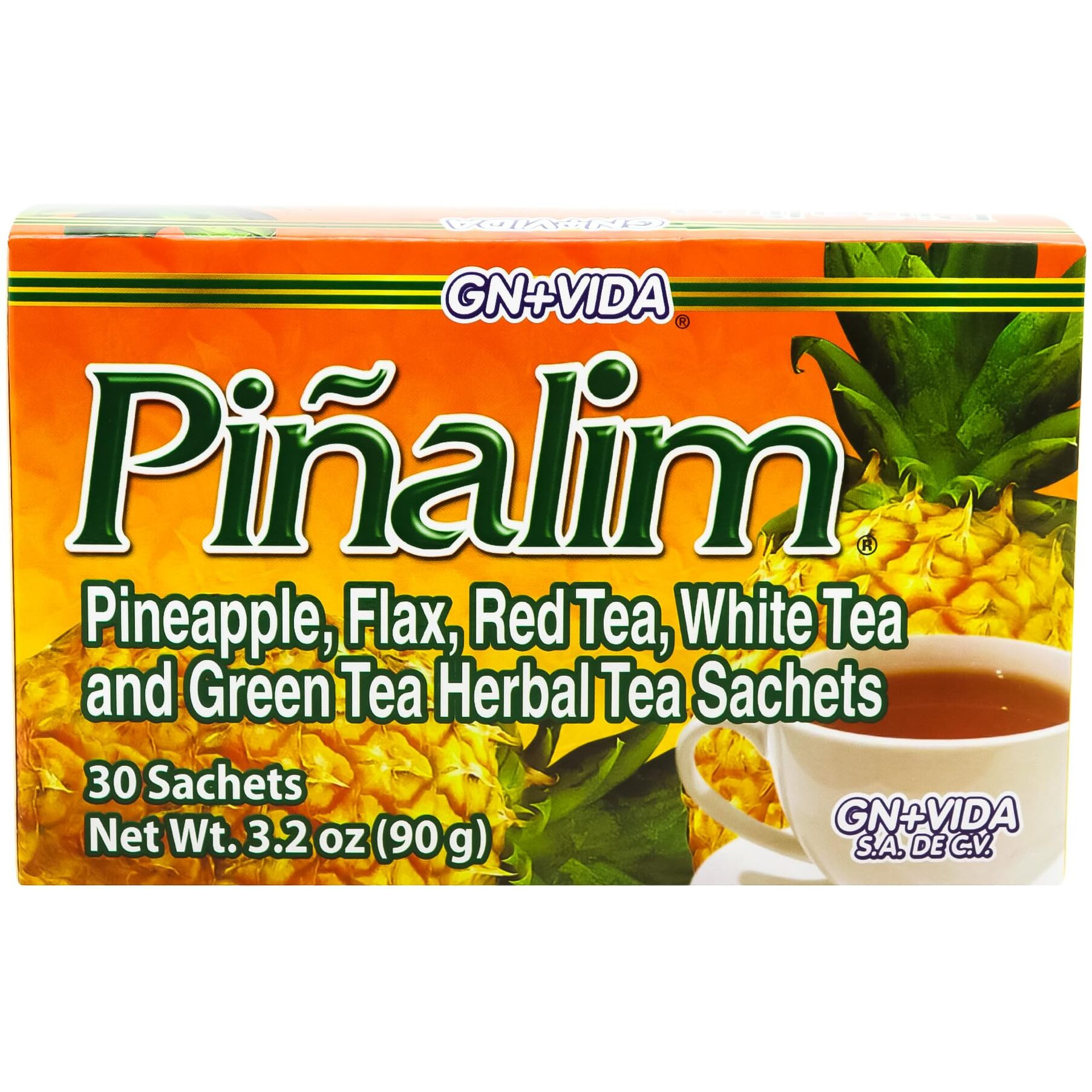 Gn + Vida Pinalim Tea | Pineapple Based Tea Containing Red Tea, Green Tea, White Tea And Senna Leaf | 30 Tea Bags