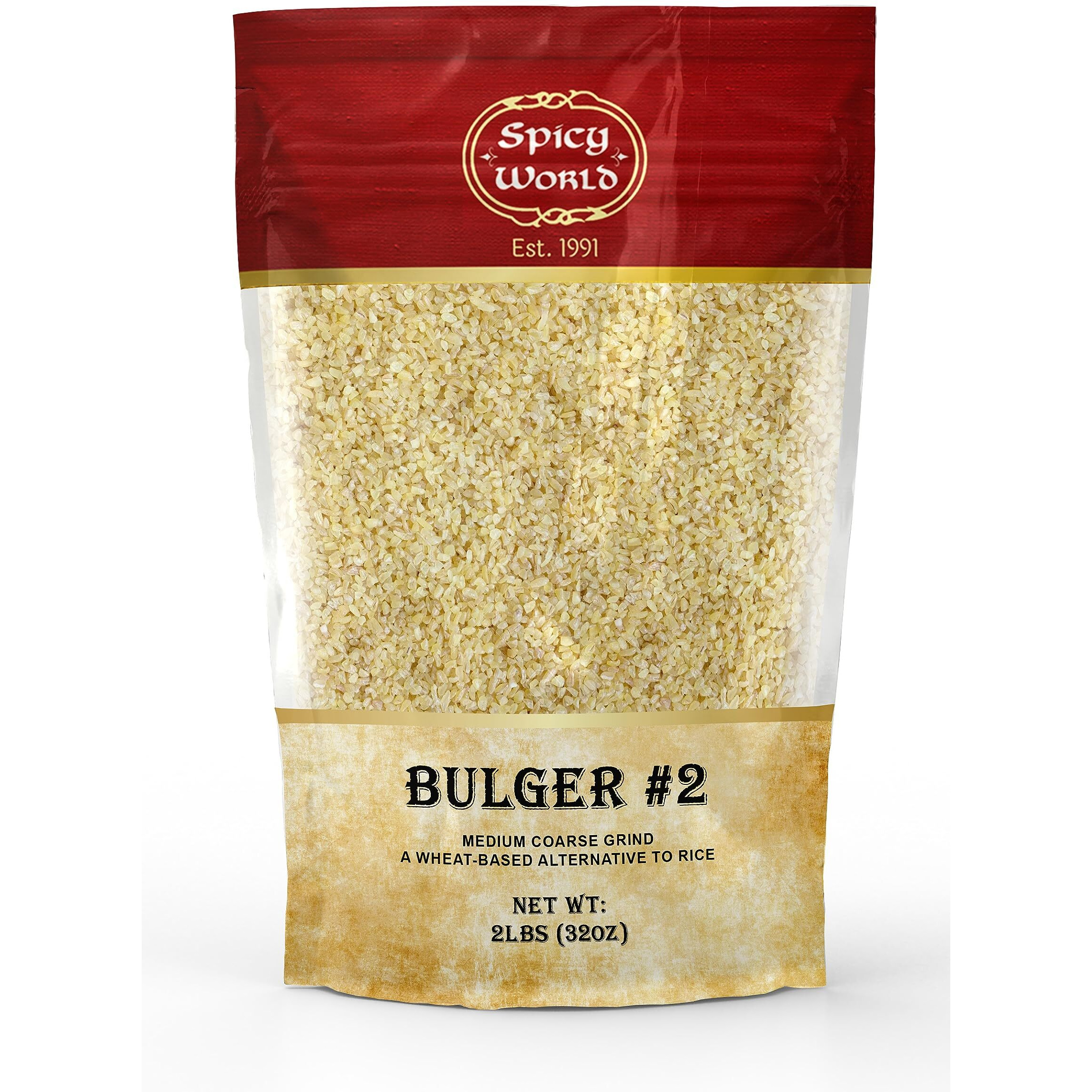Spicy World Bulgur Cracked Wheat Medium Coarse 2, 2 Lb Bag (32Oz) | Excellent Usa Grown Bulgar Wheat For Tabouleh | 100% Natural & Pure | Great For Vegan Recipes